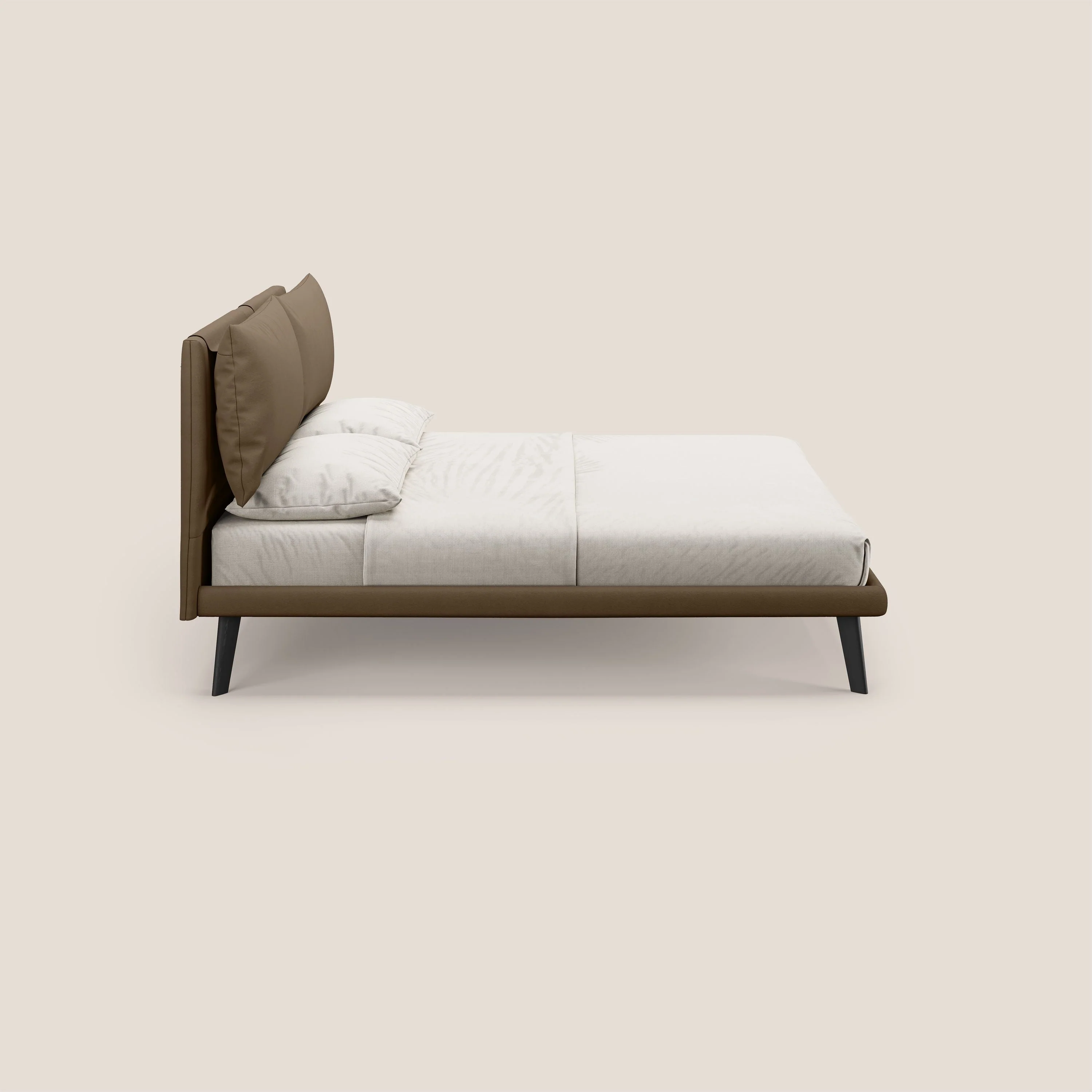 Astrid lit rembourré avec pieds en bois en microfibre détachable T11 marron - Image 3