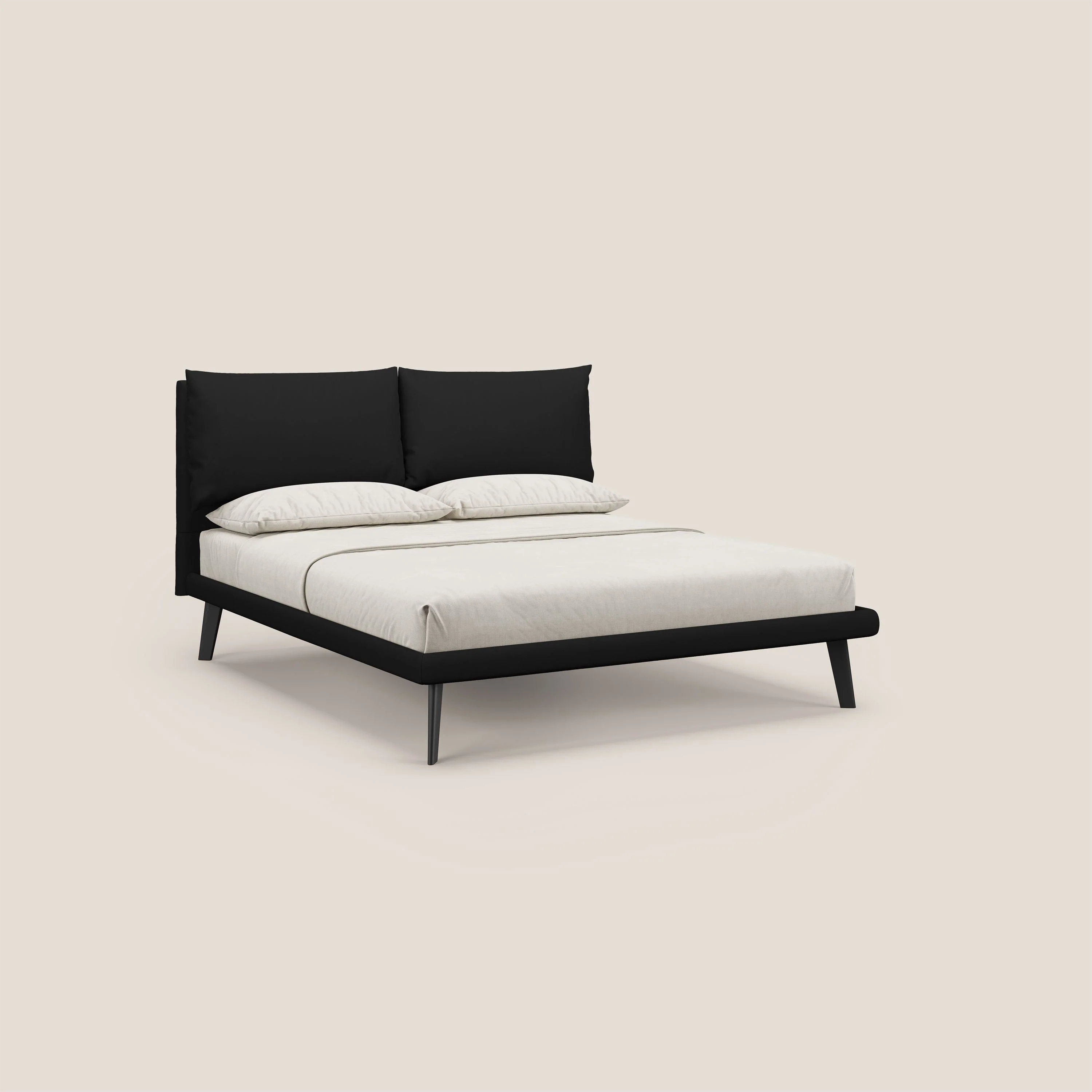 Astrid lit rembourré avec pieds en bois en microfibre détachable T11 noir