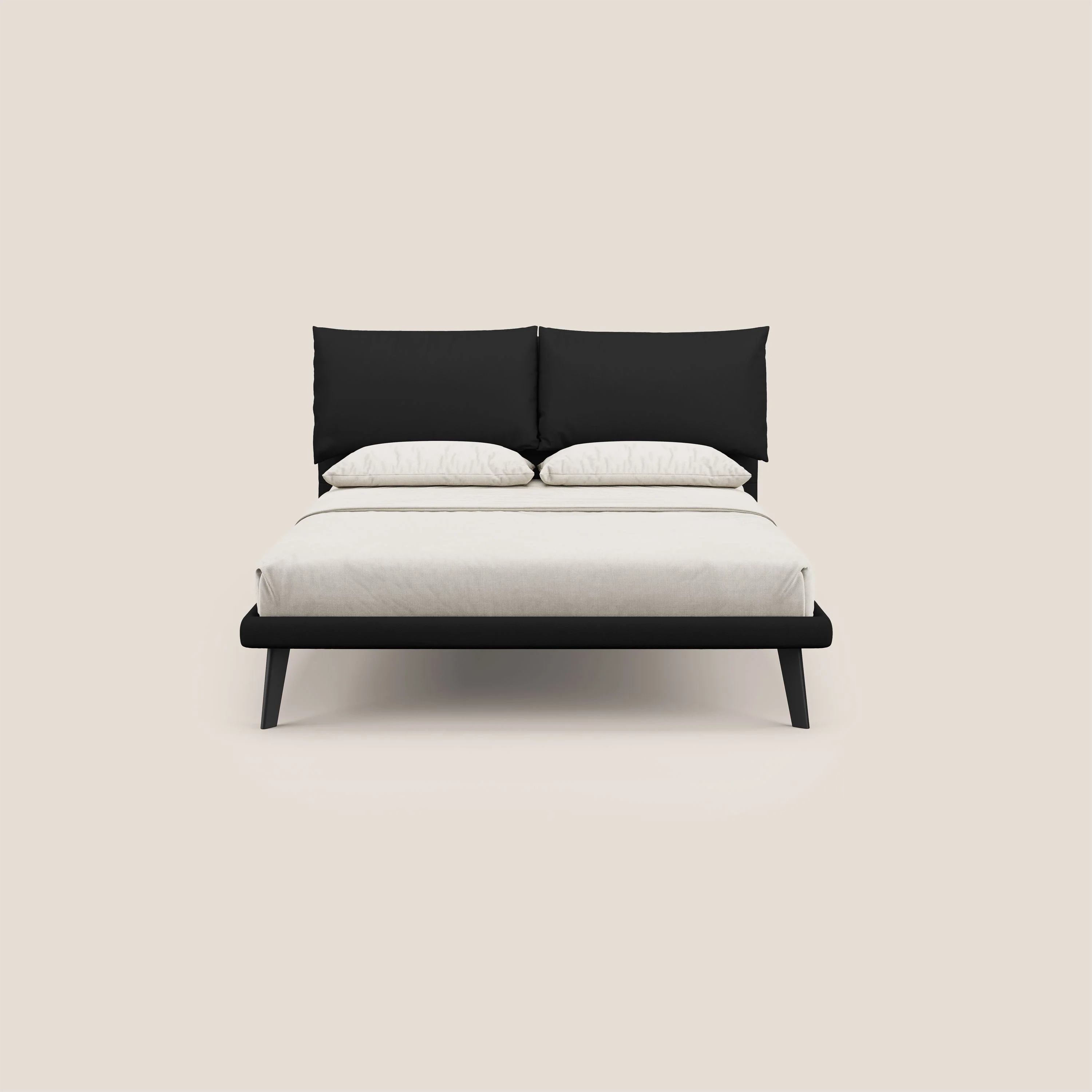 Astrid lit rembourré avec pieds en bois en microfibre détachable T11 noir - Image 2