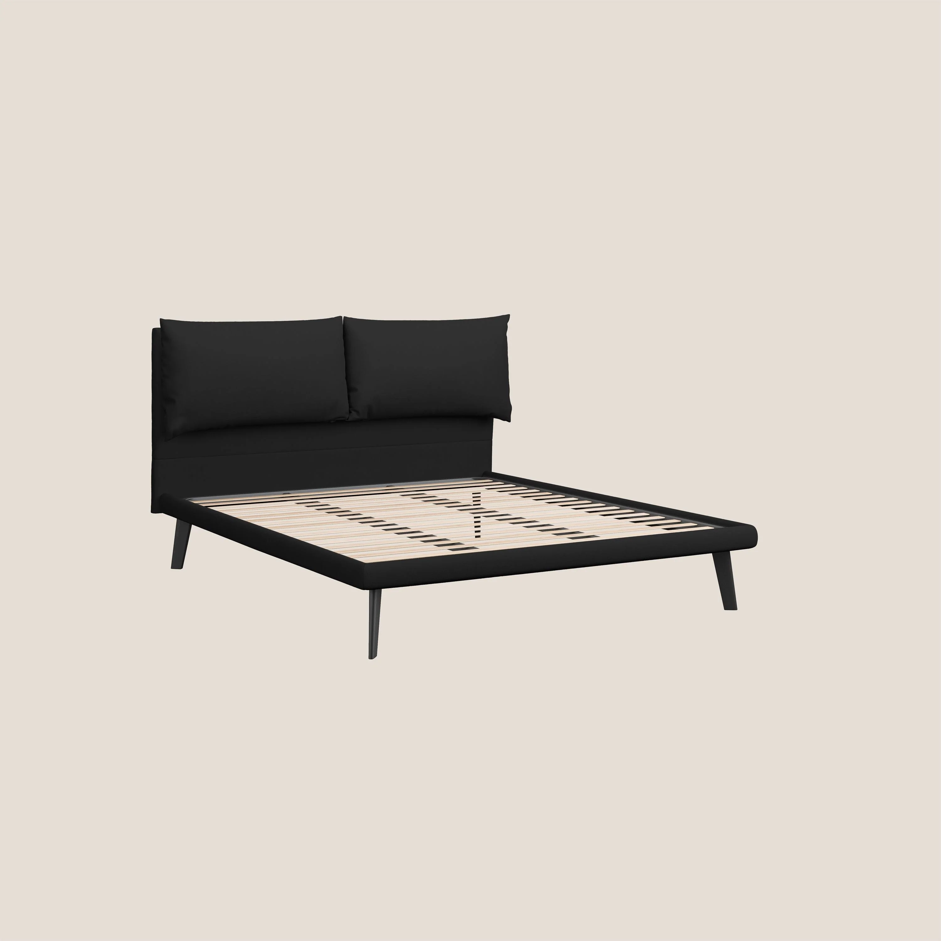 Astrid lit rembourré avec pieds en bois en microfibre détachable T11 noir - Image 7