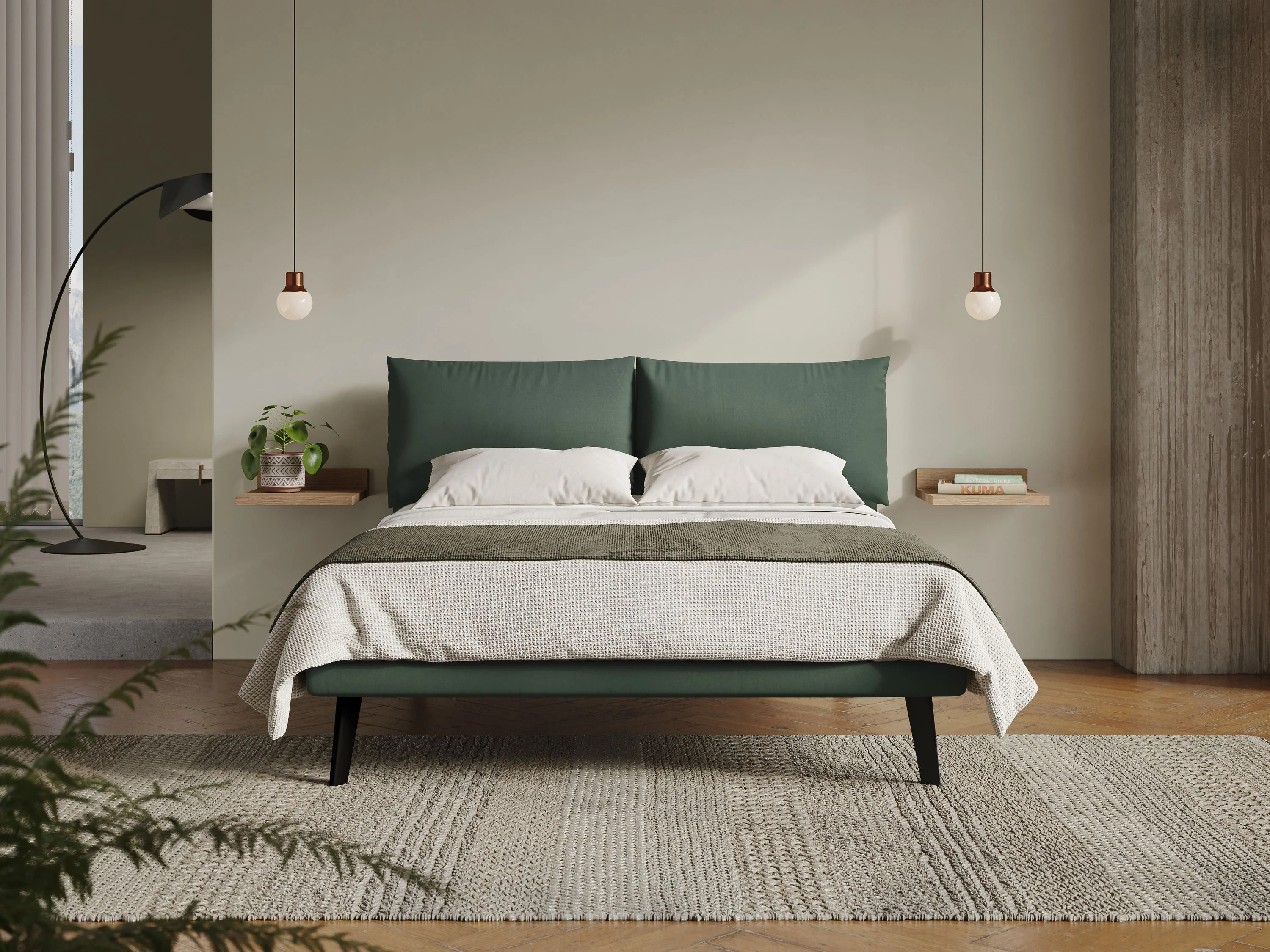 Astrid lit rembourré avec pieds en bois en microfibre détachable T11 vert - Image 2