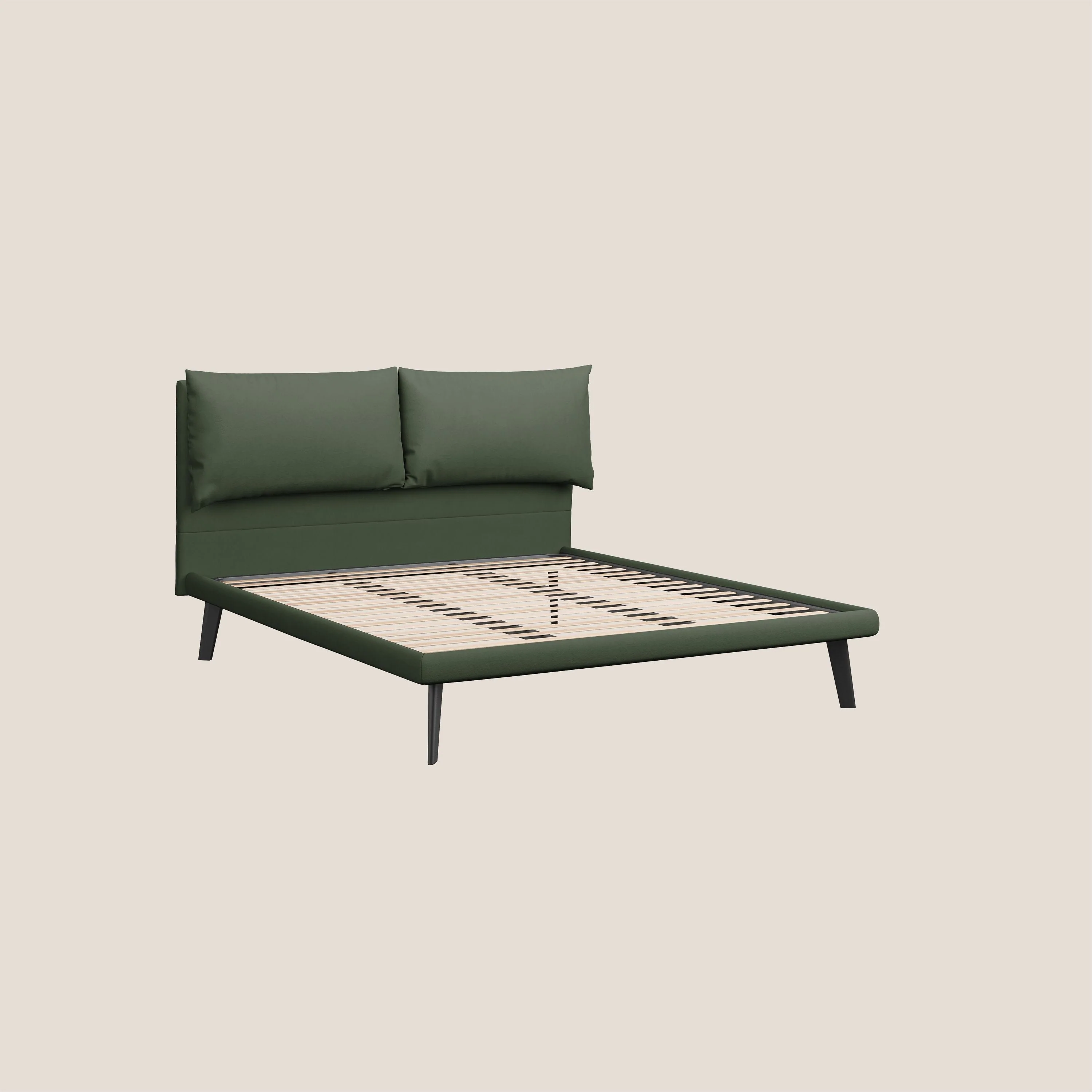 Astrid lit rembourré avec pieds en bois en microfibre détachable T11 vert - Image 5