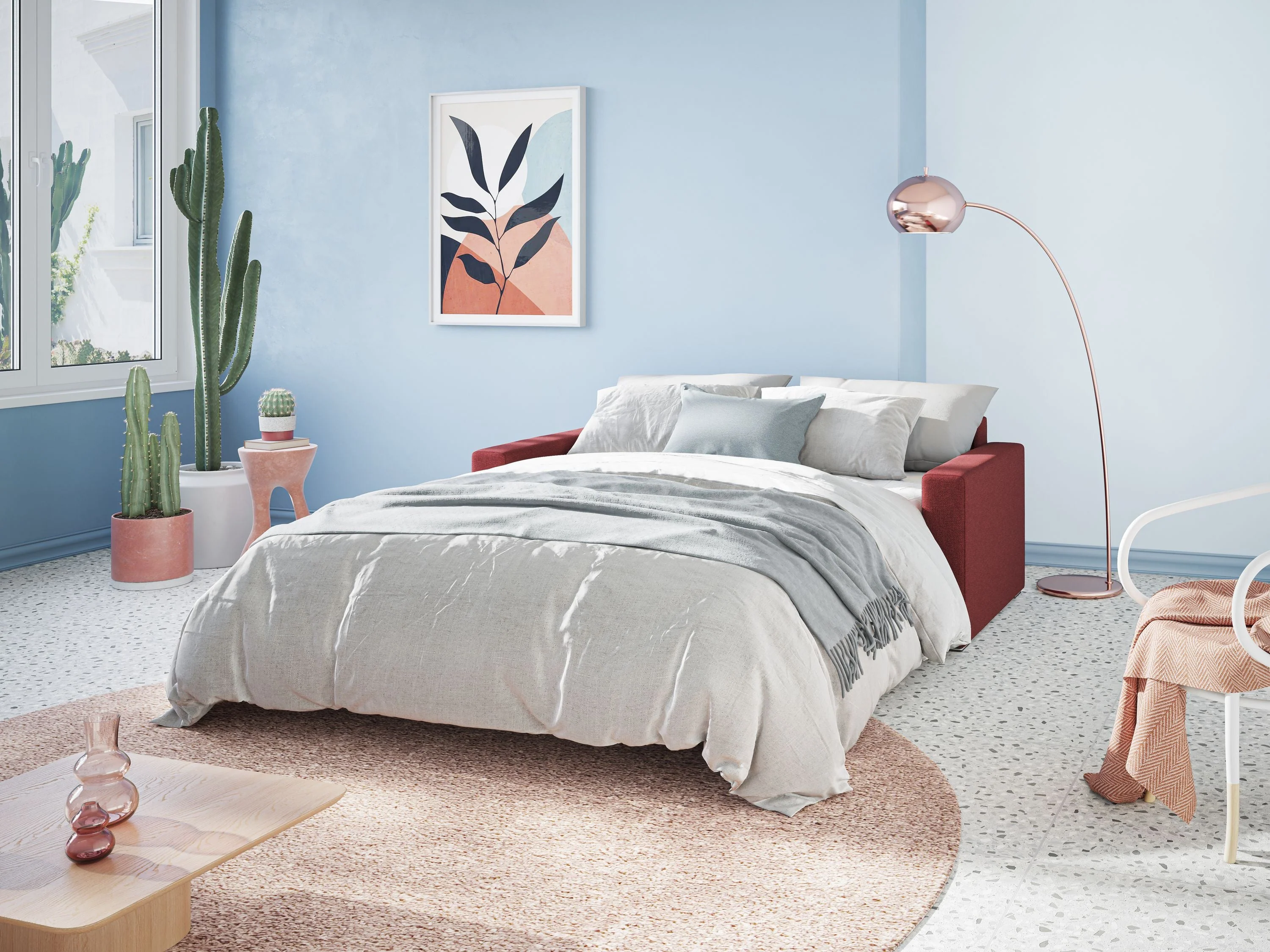Best canapé lit convertible en tissu détachable QuickClean T08 bleu ciel - Image 10