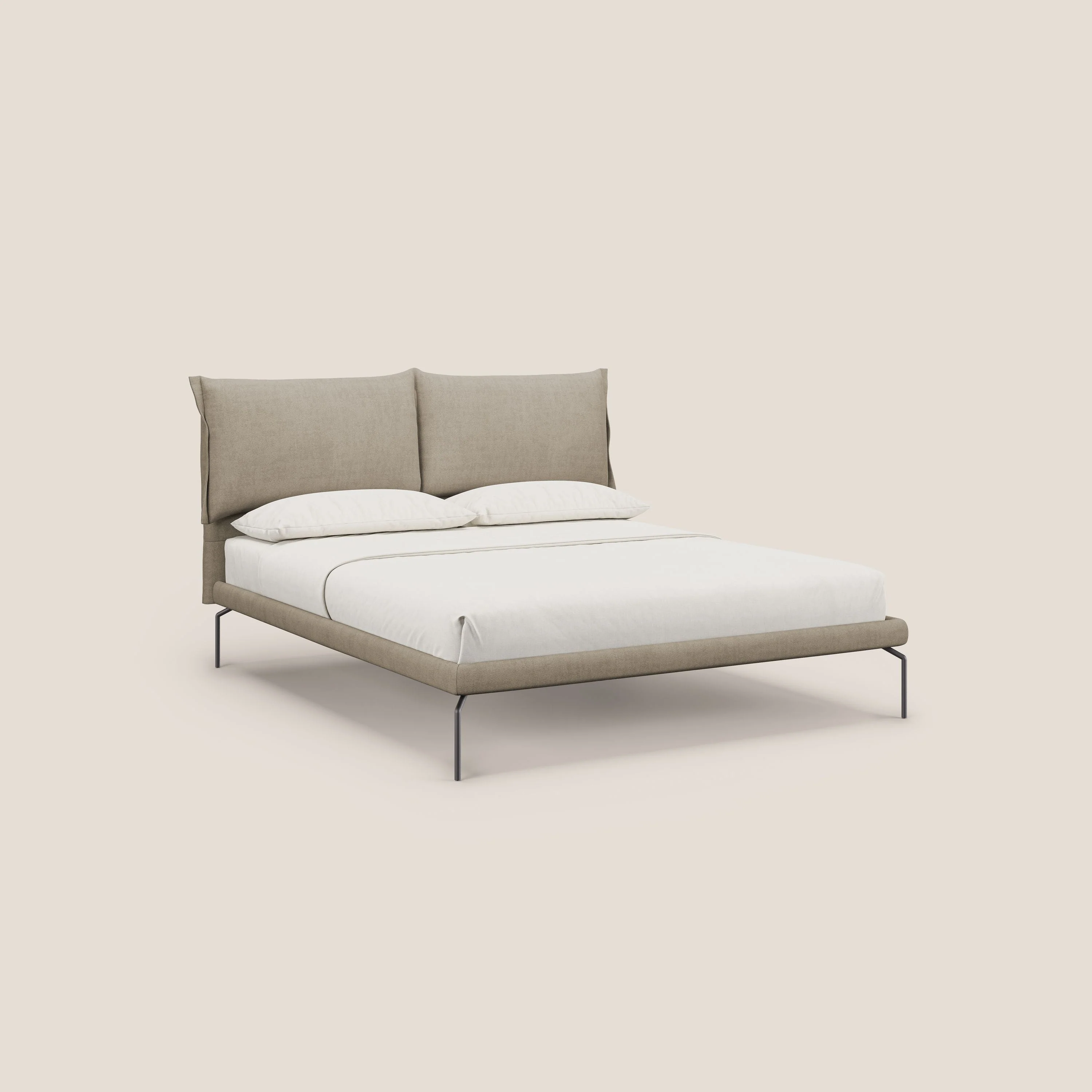 Bice lit rembourré avec coussins et pieds noirs en métal en tissu imperméable T02 beige