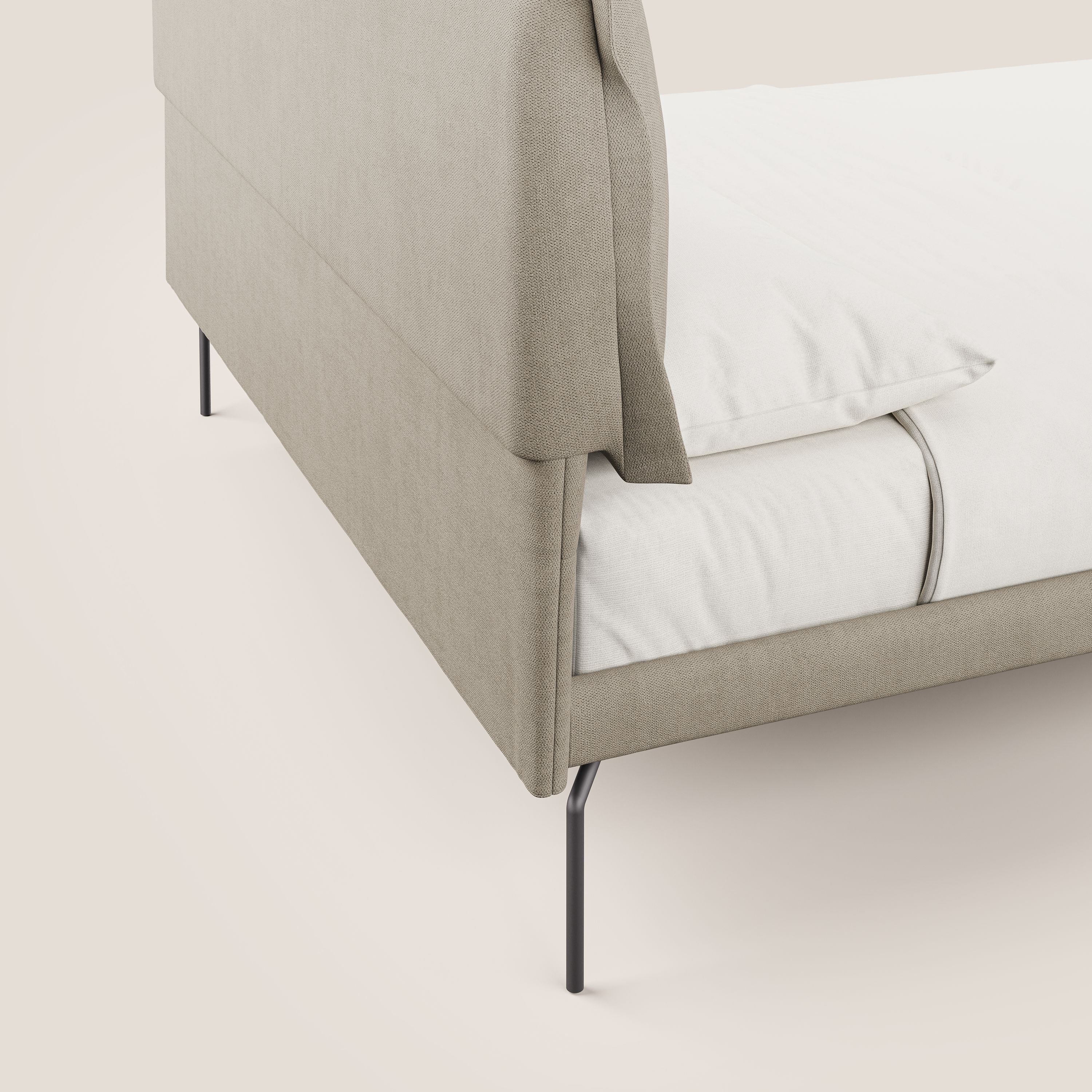 Bice lit rembourré avec coussins et pieds noirs en métal en tissu imperméable T02 beige - Image 6