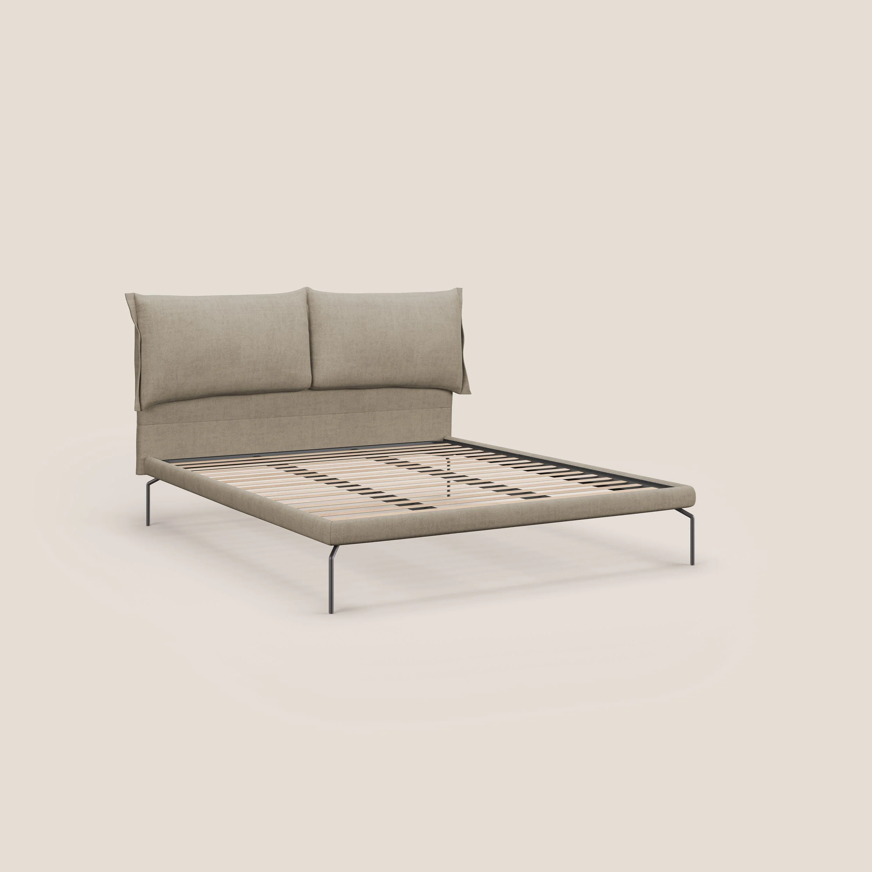 Bice lit rembourré avec coussins et pieds noirs en métal en tissu imperméable T02 beige - Image 7