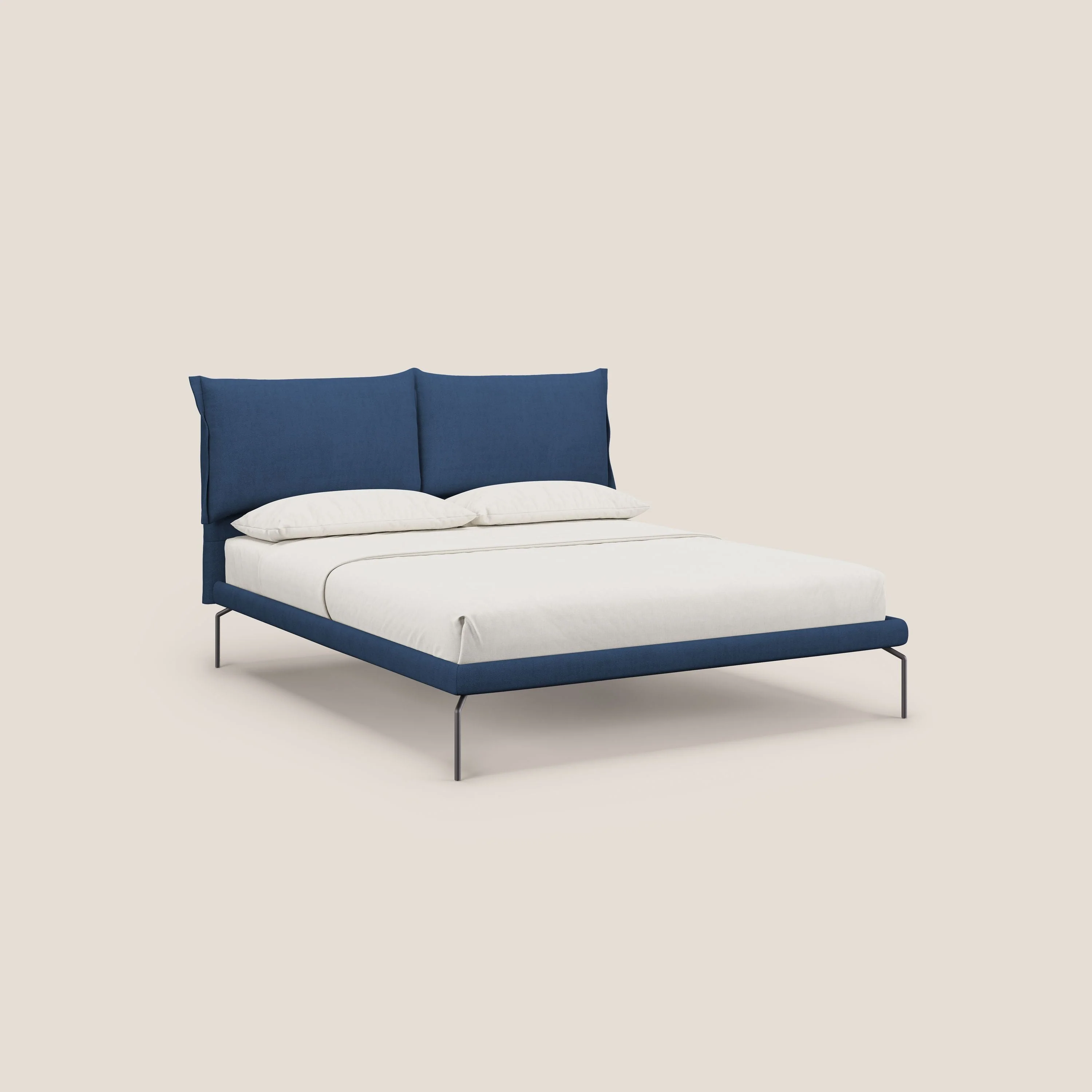 Bice lit rembourré avec coussins et pieds noirs en métal en tissu imperméable T02 bleu