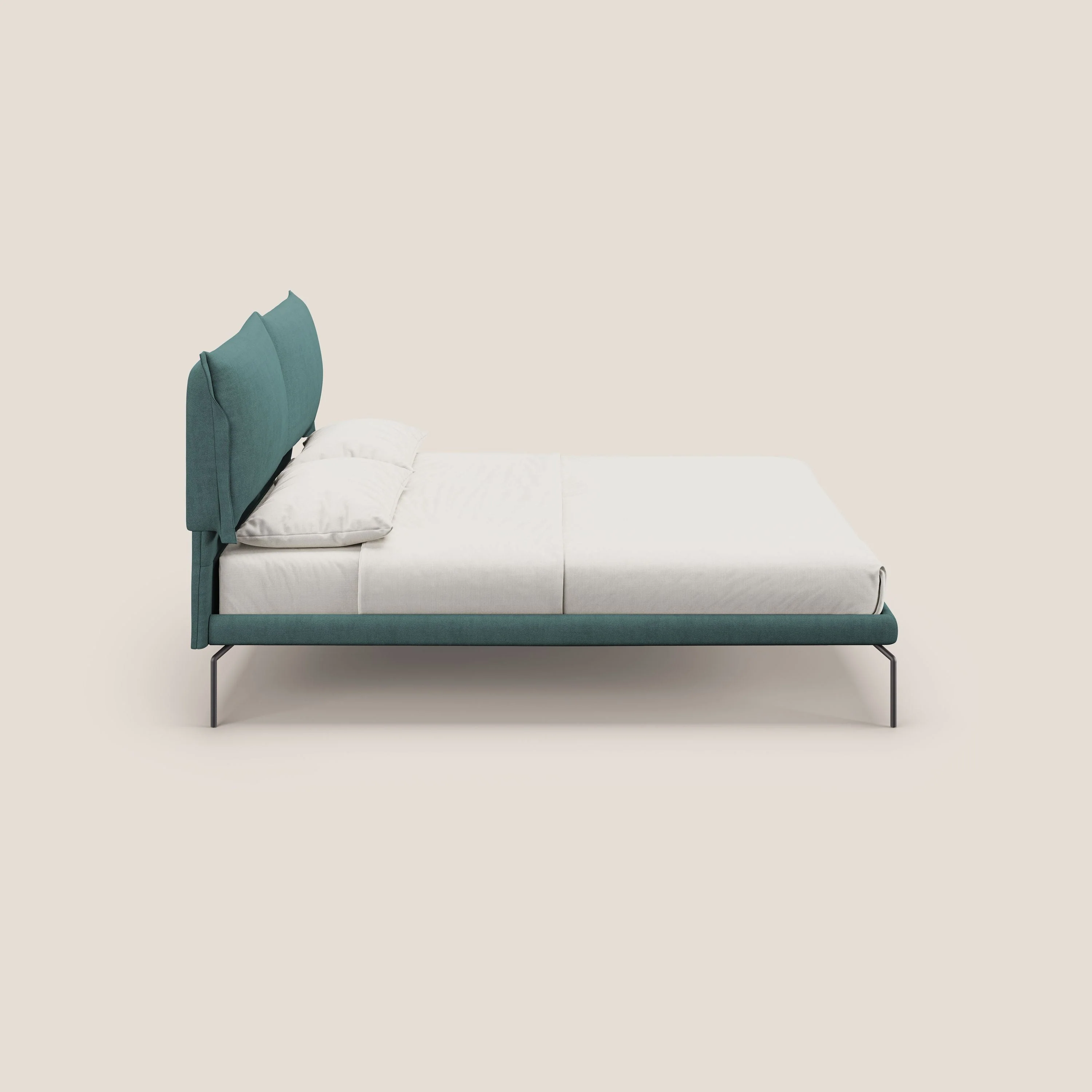 Bice lit rembourré avec coussins et pieds noirs en métal en tissu imperméable T02 bleu canard - Image 3