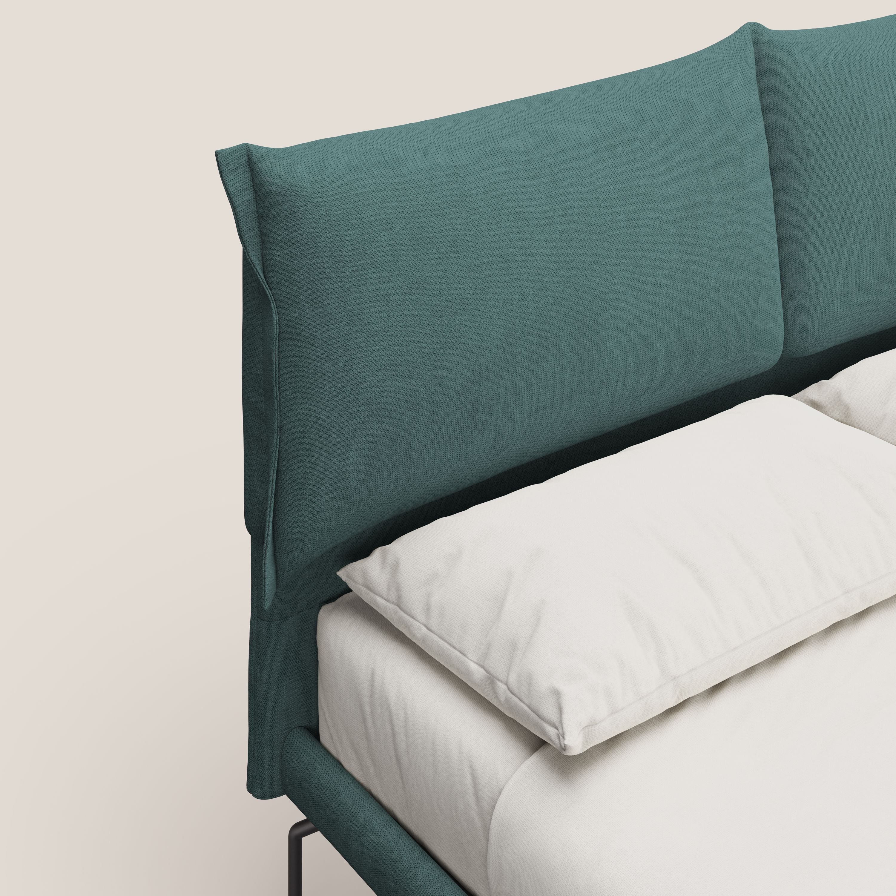 Bice lit rembourré avec coussins et pieds noirs en métal en tissu imperméable T02 bleu canard - Image 5
