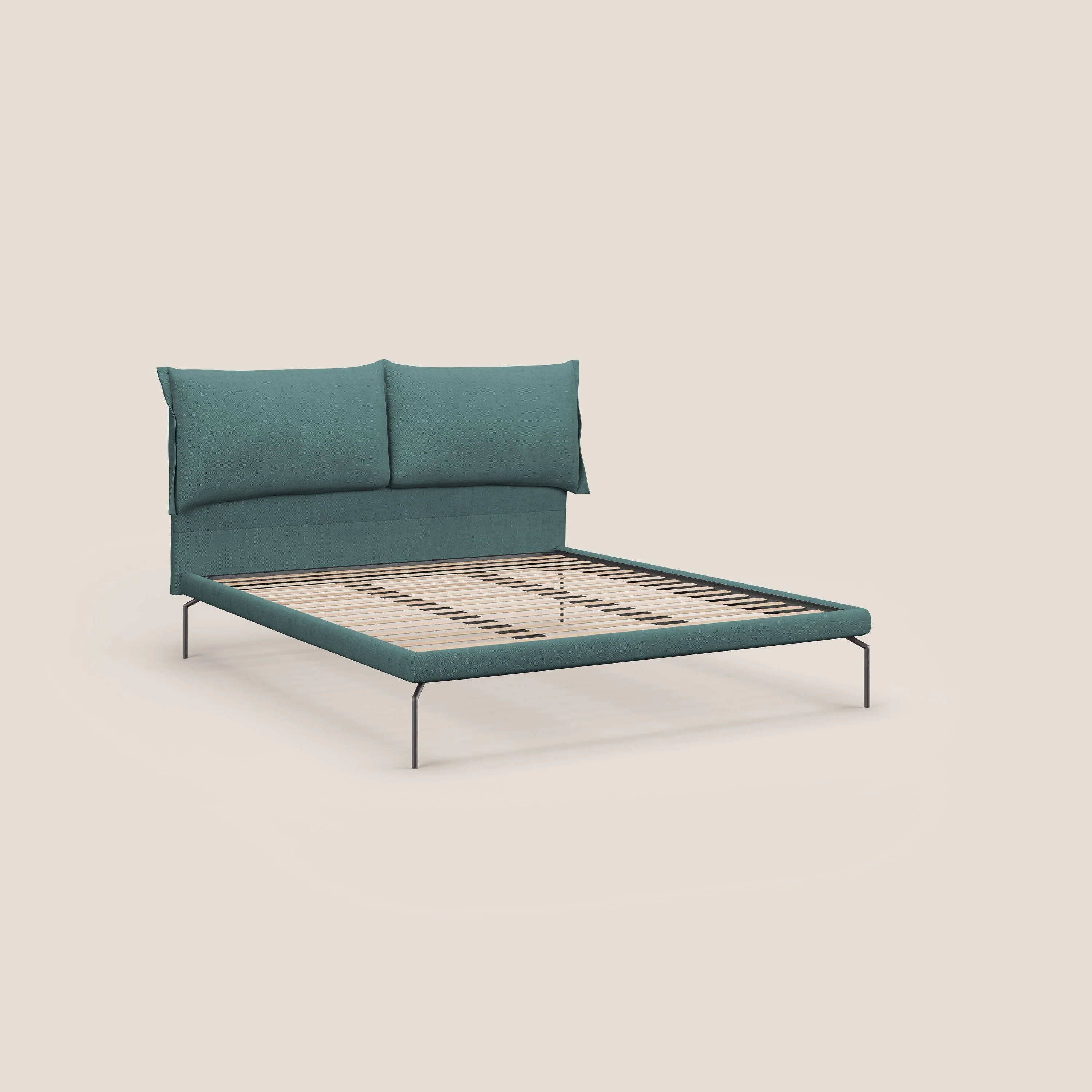 Bice lit rembourré avec coussins et pieds noirs en métal en tissu imperméable T02 bleu canard - Image 7