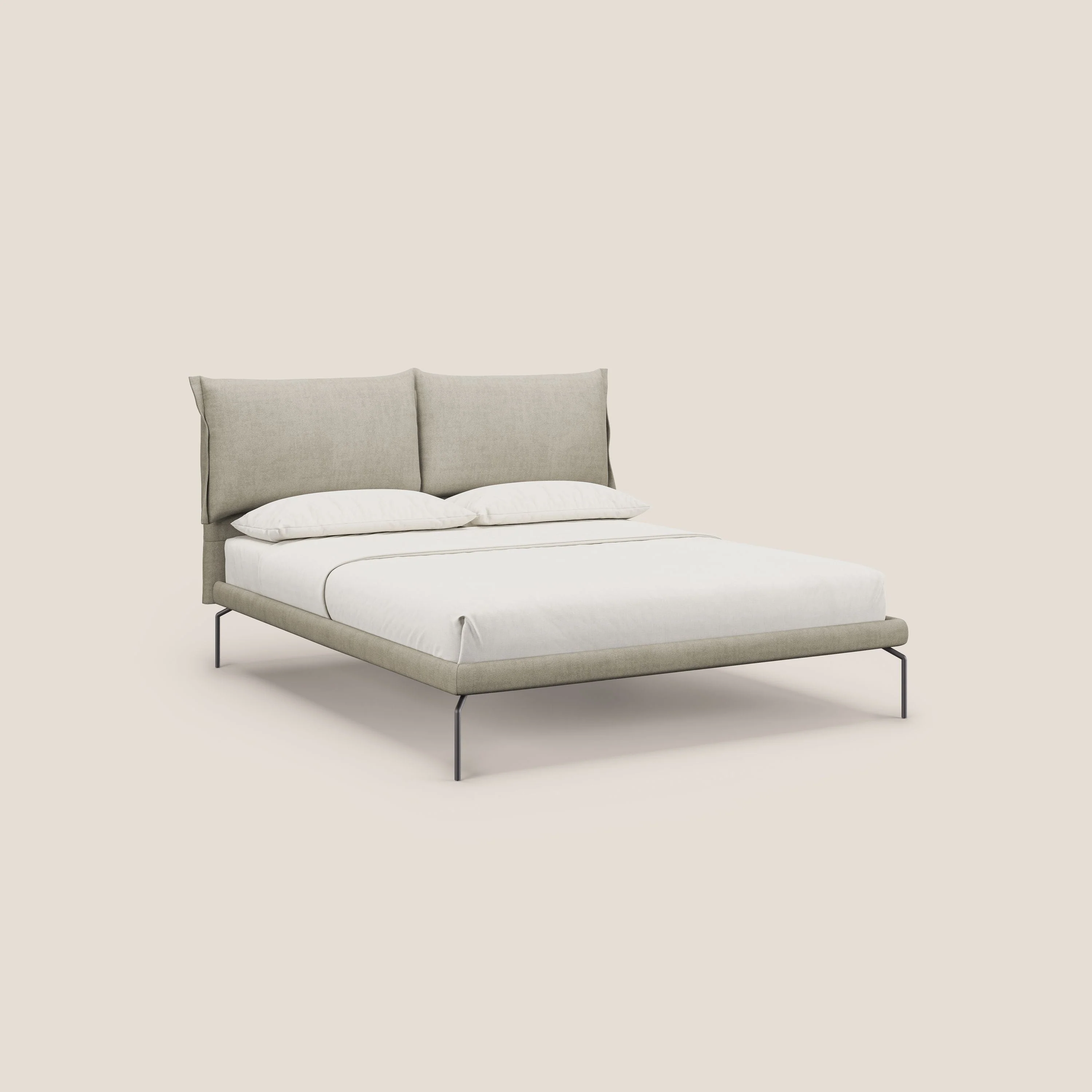 Bice lit rembourré avec coussins et pieds noirs en métal en tissu imperméable T02 crème