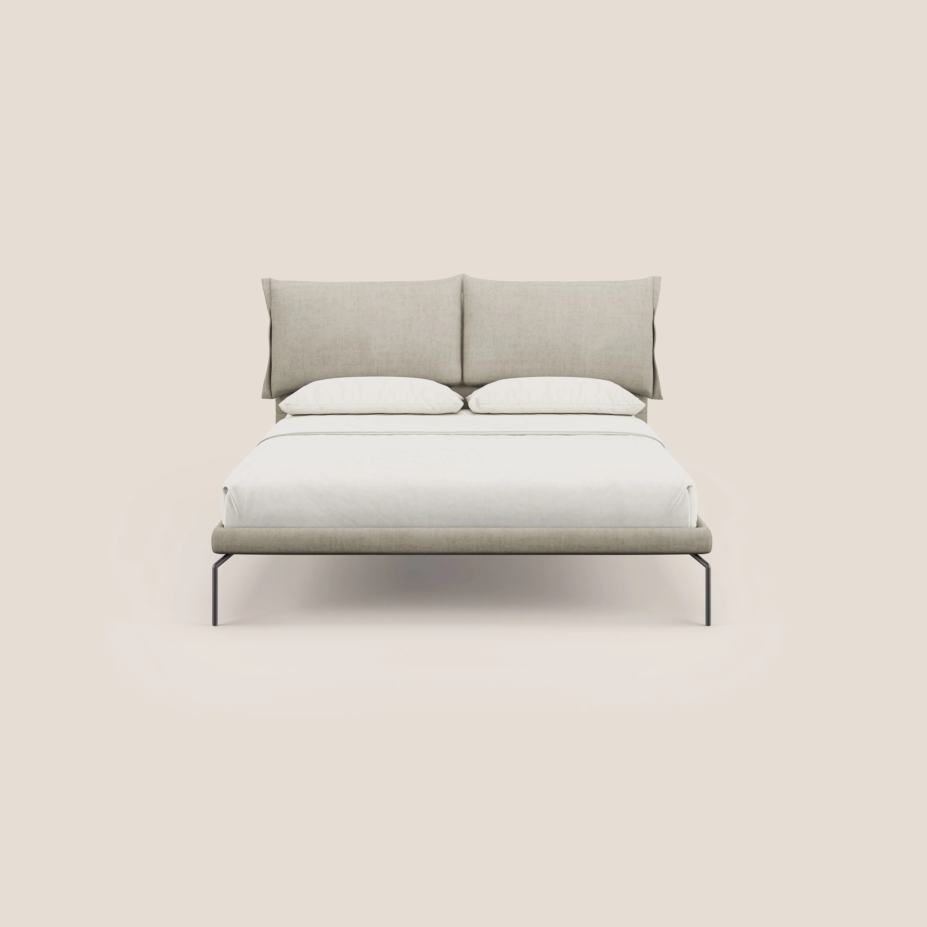 Bice lit rembourré avec coussins et pieds noirs en métal en tissu imperméable T02 crème - Image 2