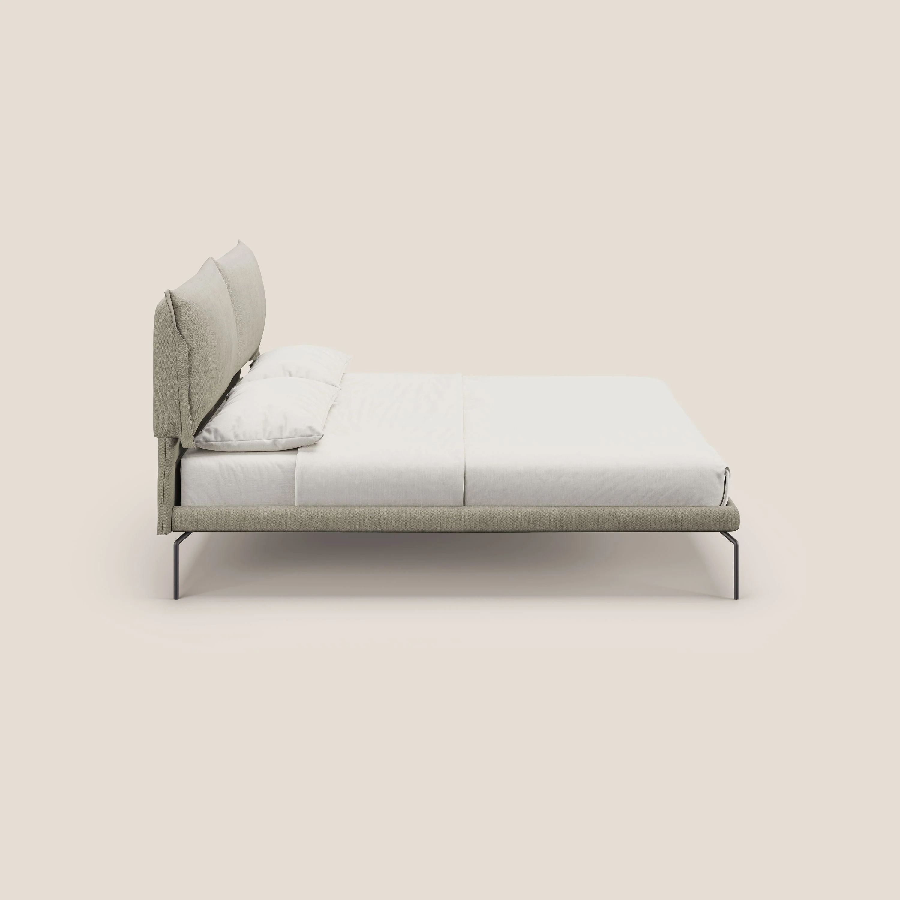 Bice lit rembourré avec coussins et pieds noirs en métal en tissu imperméable T02 crème - Image 3