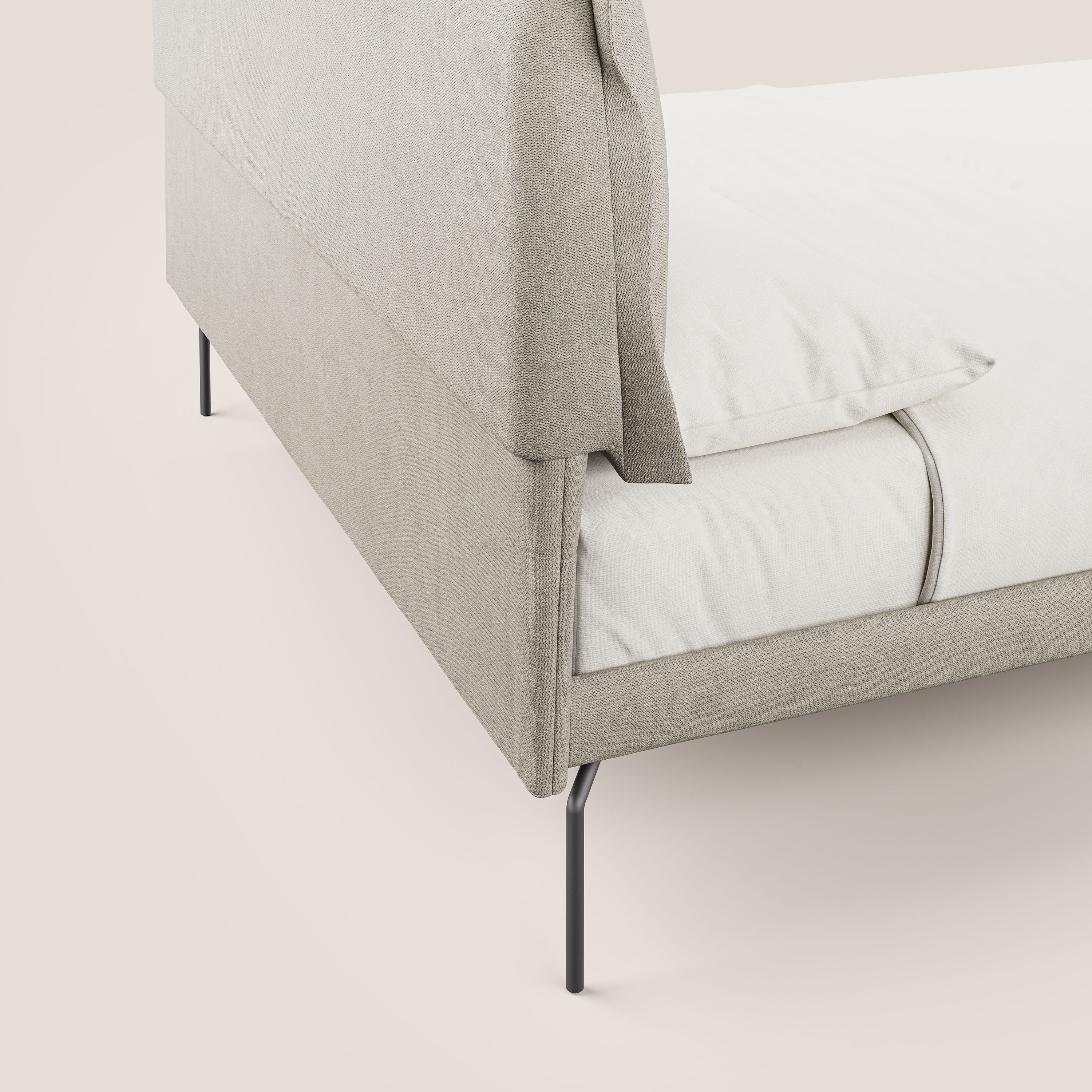 Bice lit rembourré avec coussins et pieds noirs en métal en tissu imperméable T02 crème - Image 6