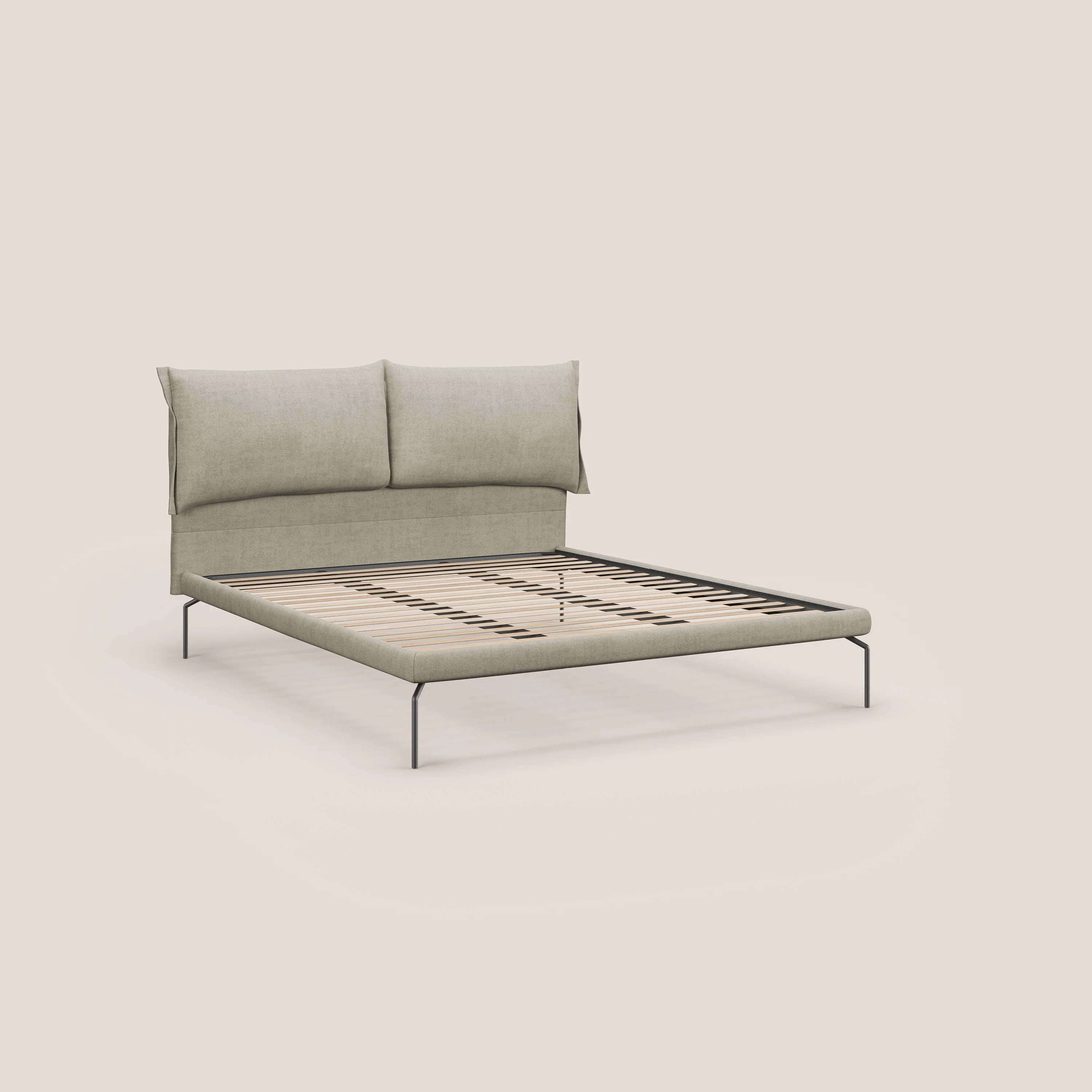 Bice lit rembourré avec coussins et pieds noirs en métal en tissu imperméable T02 crème - Image 7