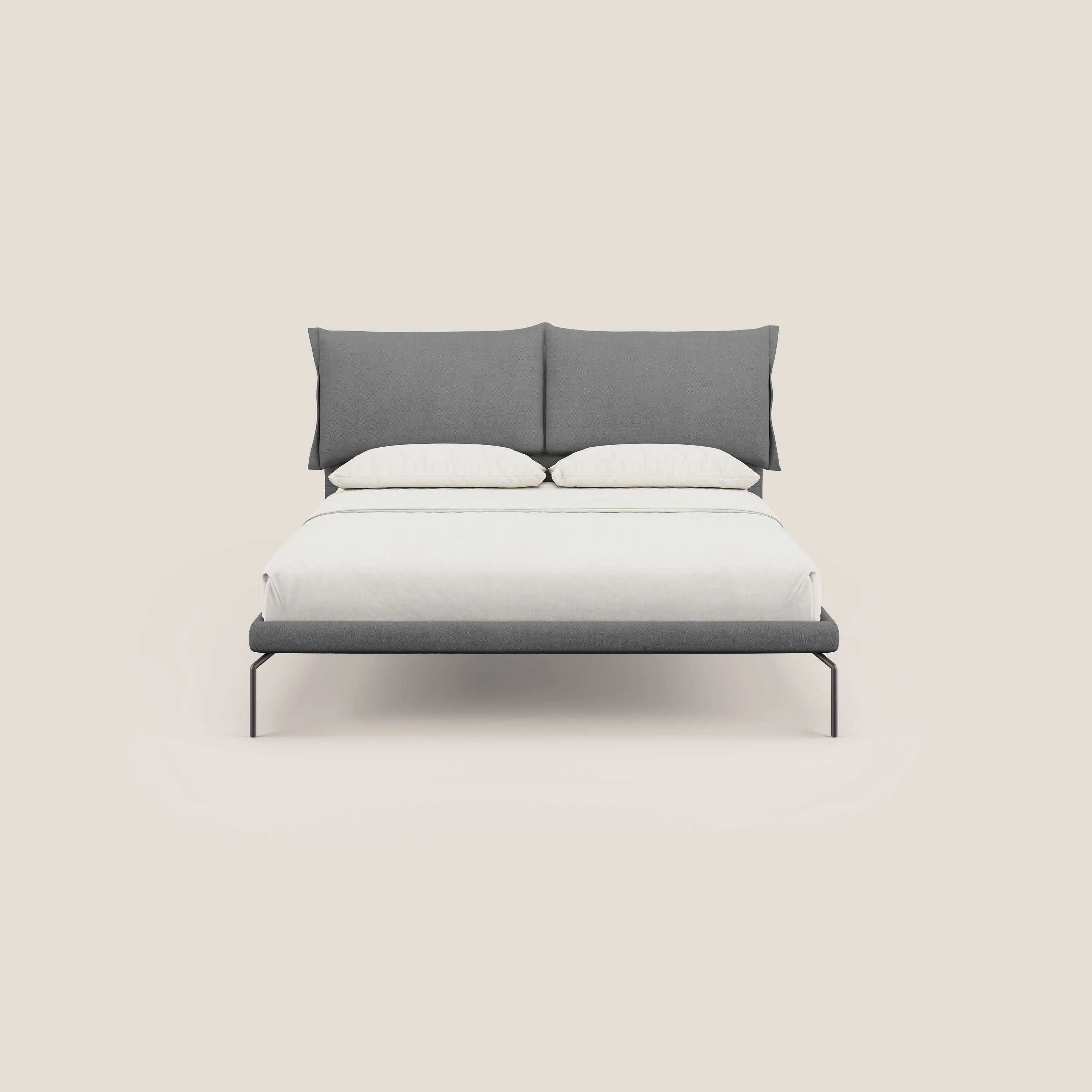 Bice lit rembourré avec coussins et pieds noirs en métal en tissu imperméable T02 gris - Image 2