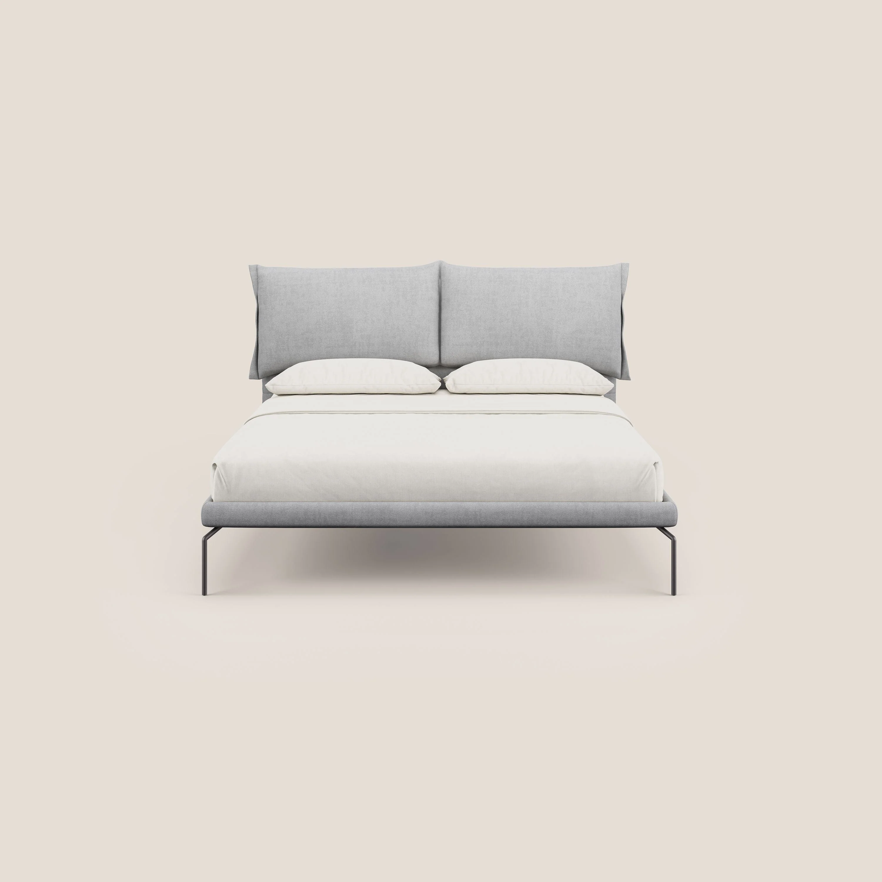 Bice lit rembourré avec coussins et pieds noirs en métal en tissu imperméable T02 gris clair - Image 2