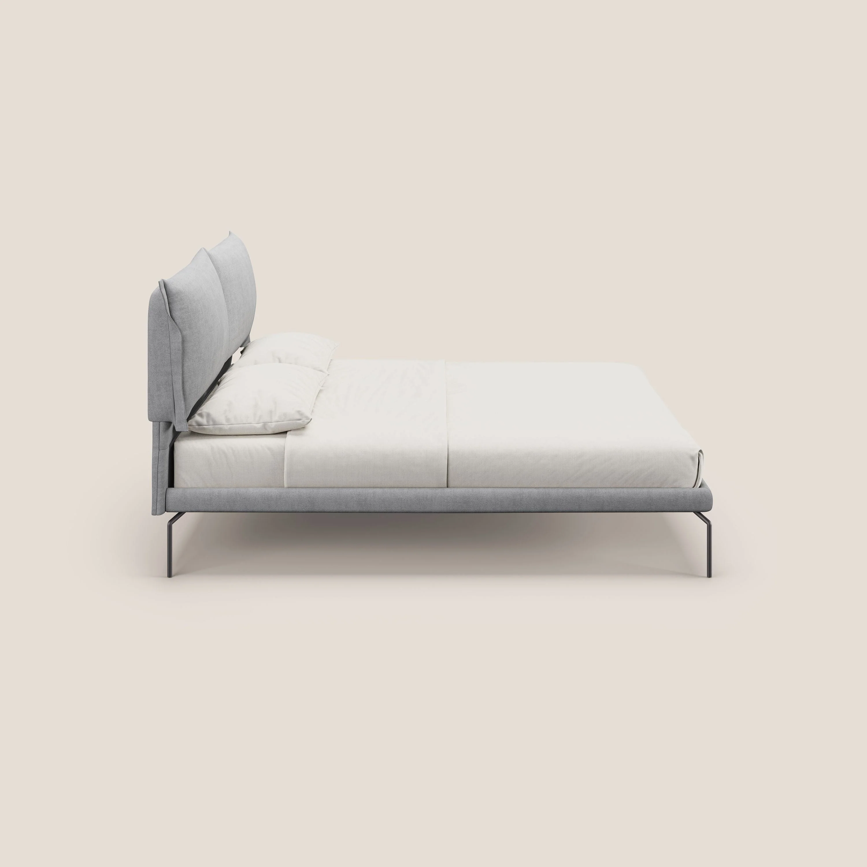 Bice lit rembourré avec coussins et pieds noirs en métal en tissu imperméable T02 gris clair - Image 3
