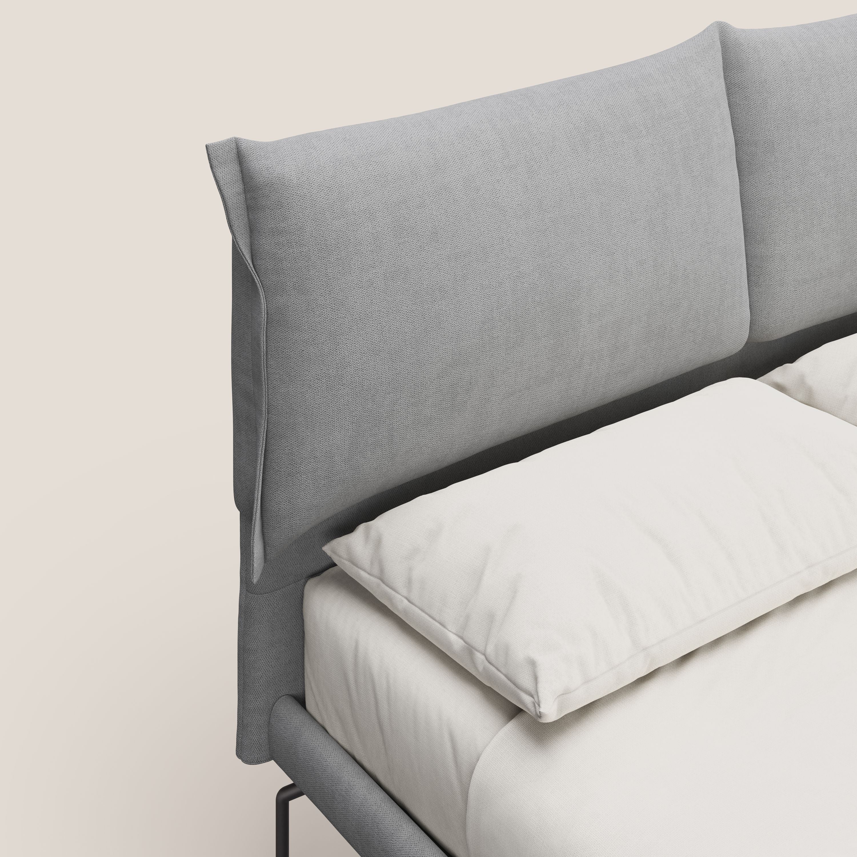 Bice lit rembourré avec coussins et pieds noirs en métal en tissu imperméable T02 gris clair - Image 5