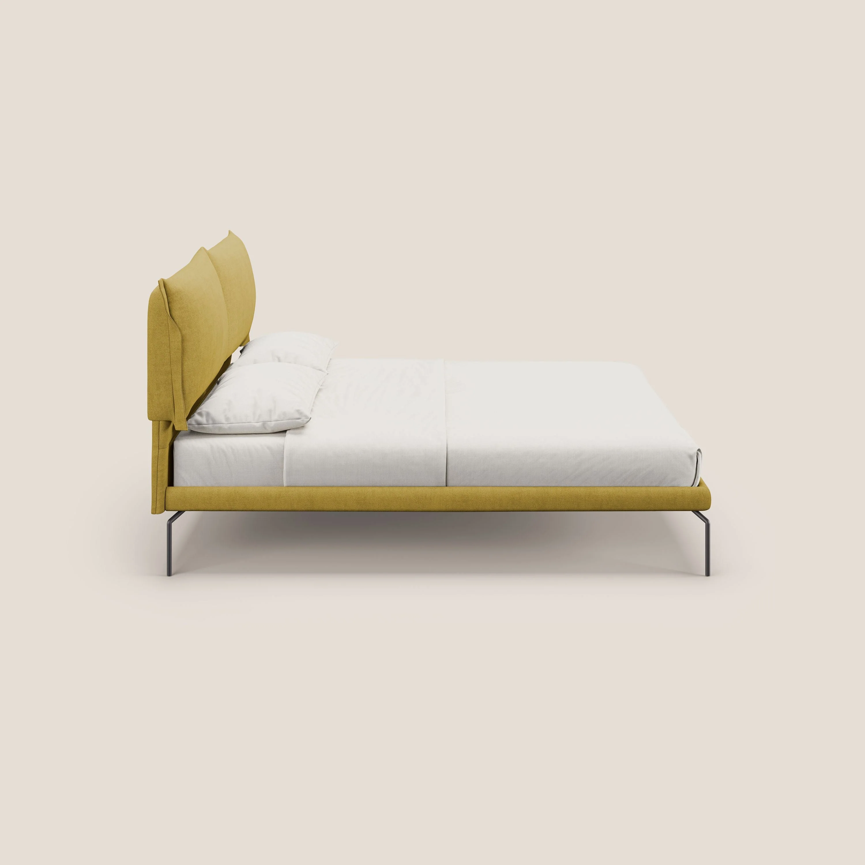 Bice lit rembourré avec coussins et pieds noirs en métal en tissu imperméable T02 jaune - Image 3