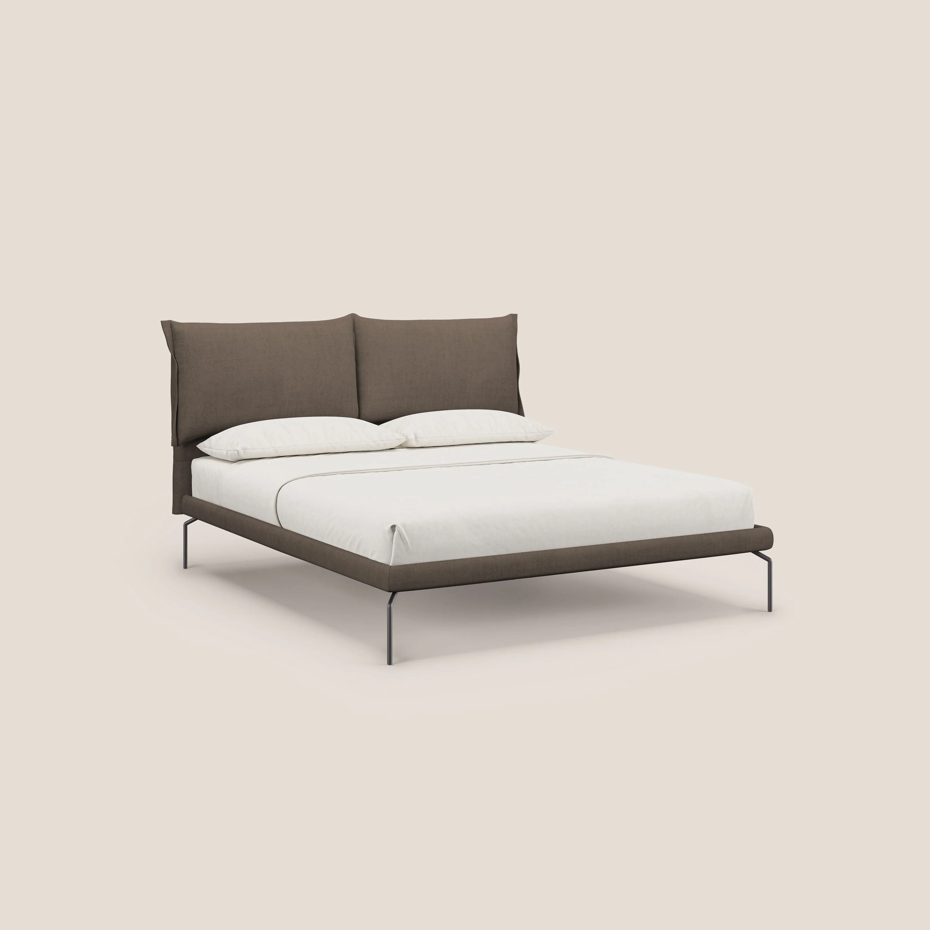 Bice lit rembourré avec coussins et pieds noirs en métal en tissu imperméable T02 marron