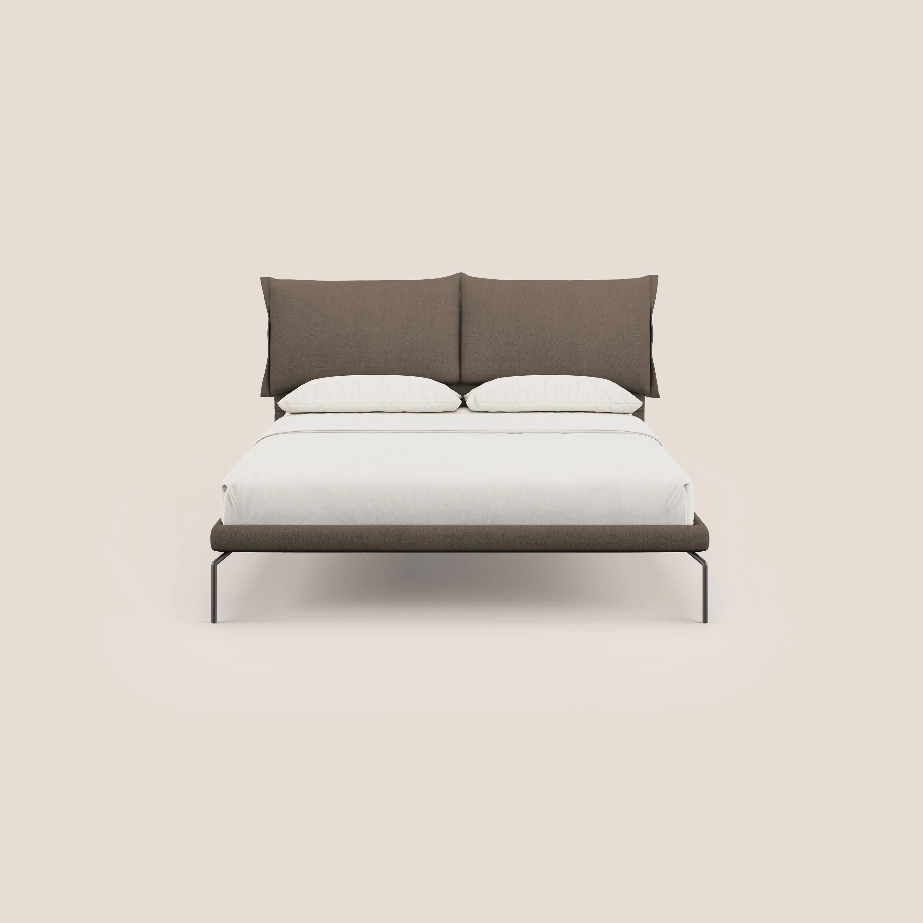 Bice lit rembourré avec coussins et pieds noirs en métal en tissu imperméable T02 marron - Image 2