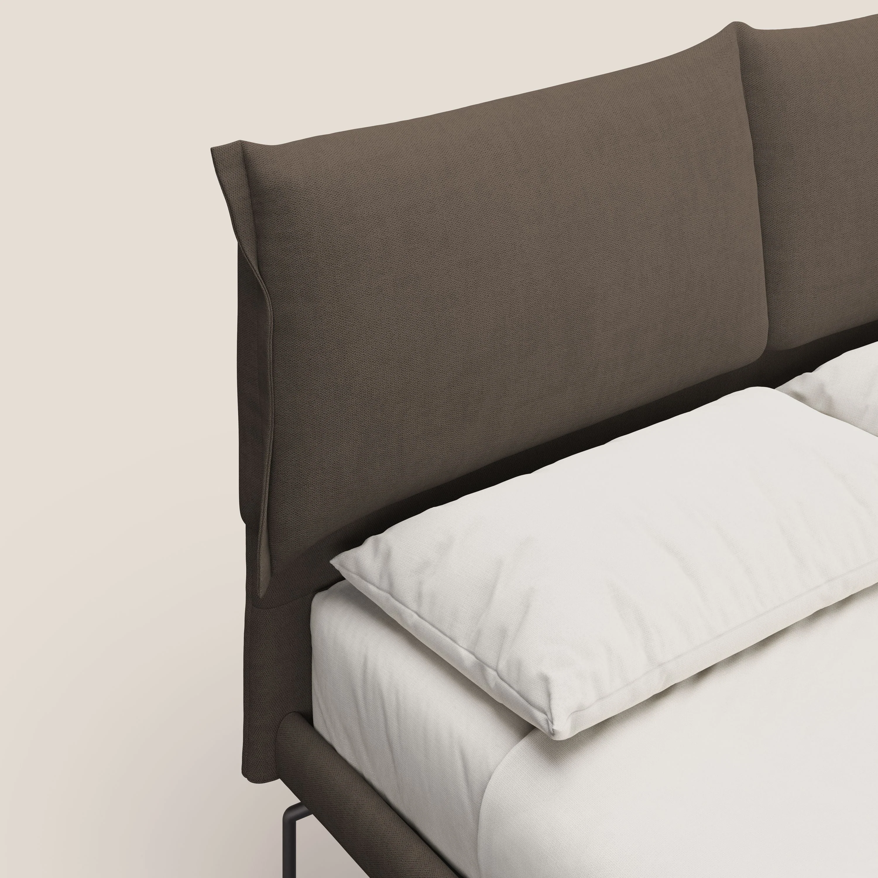 Bice lit rembourré avec coussins et pieds noirs en métal en tissu imperméable T02 marron - Image 5