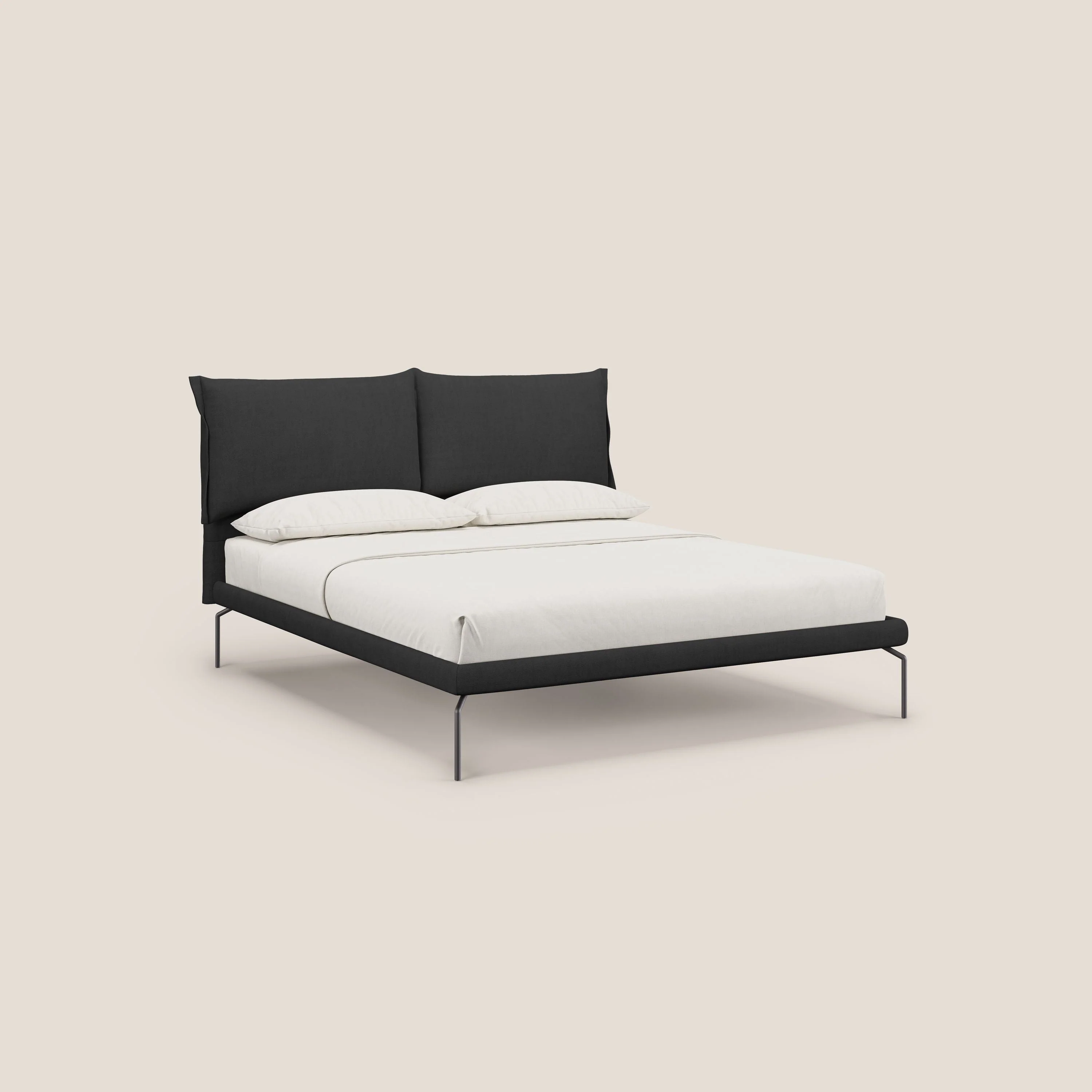 Bice lit rembourré avec coussins et pieds noirs en métal en tissu imperméable T02 noir