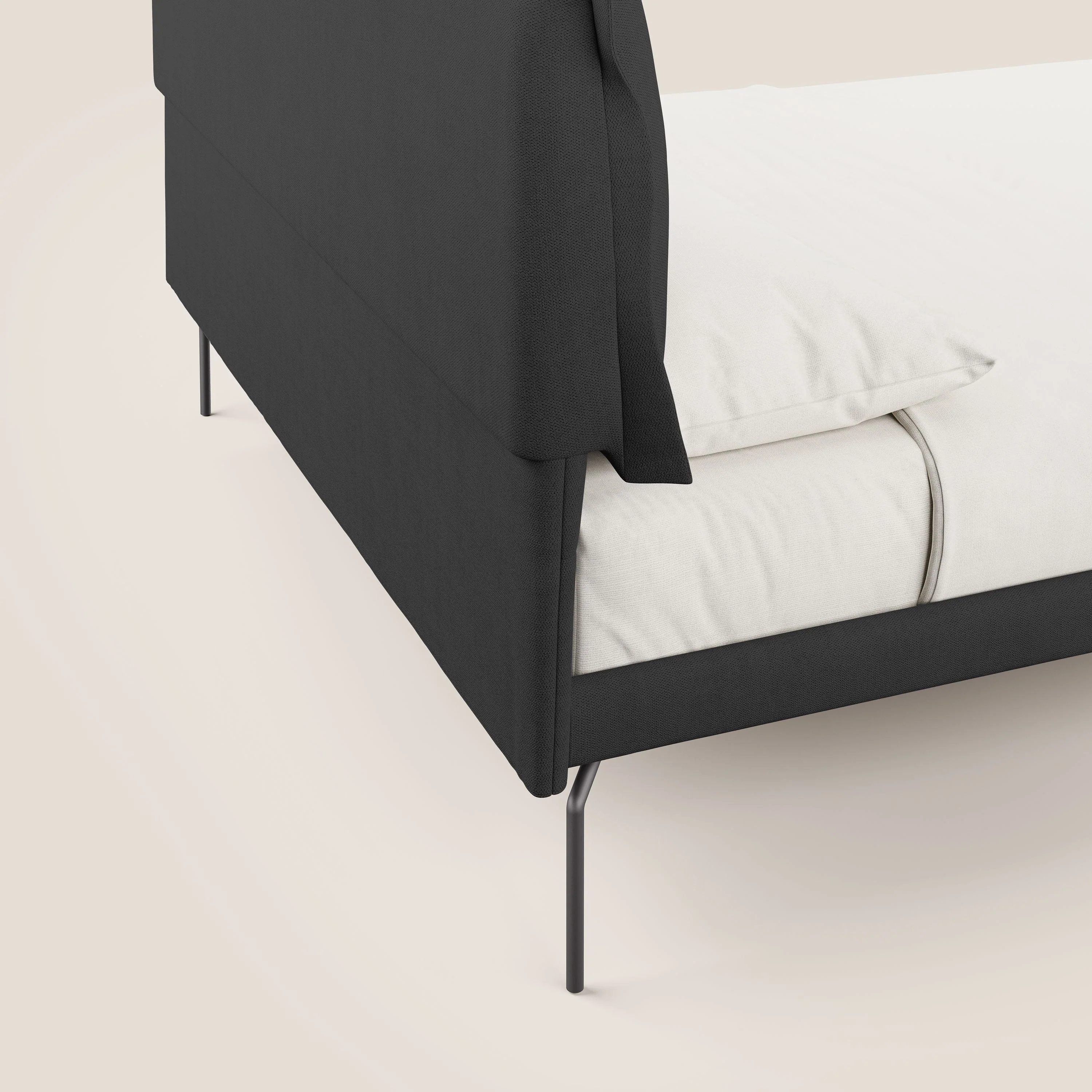 Bice lit rembourré avec coussins et pieds noirs en métal en tissu imperméable T02 noir - Image 6