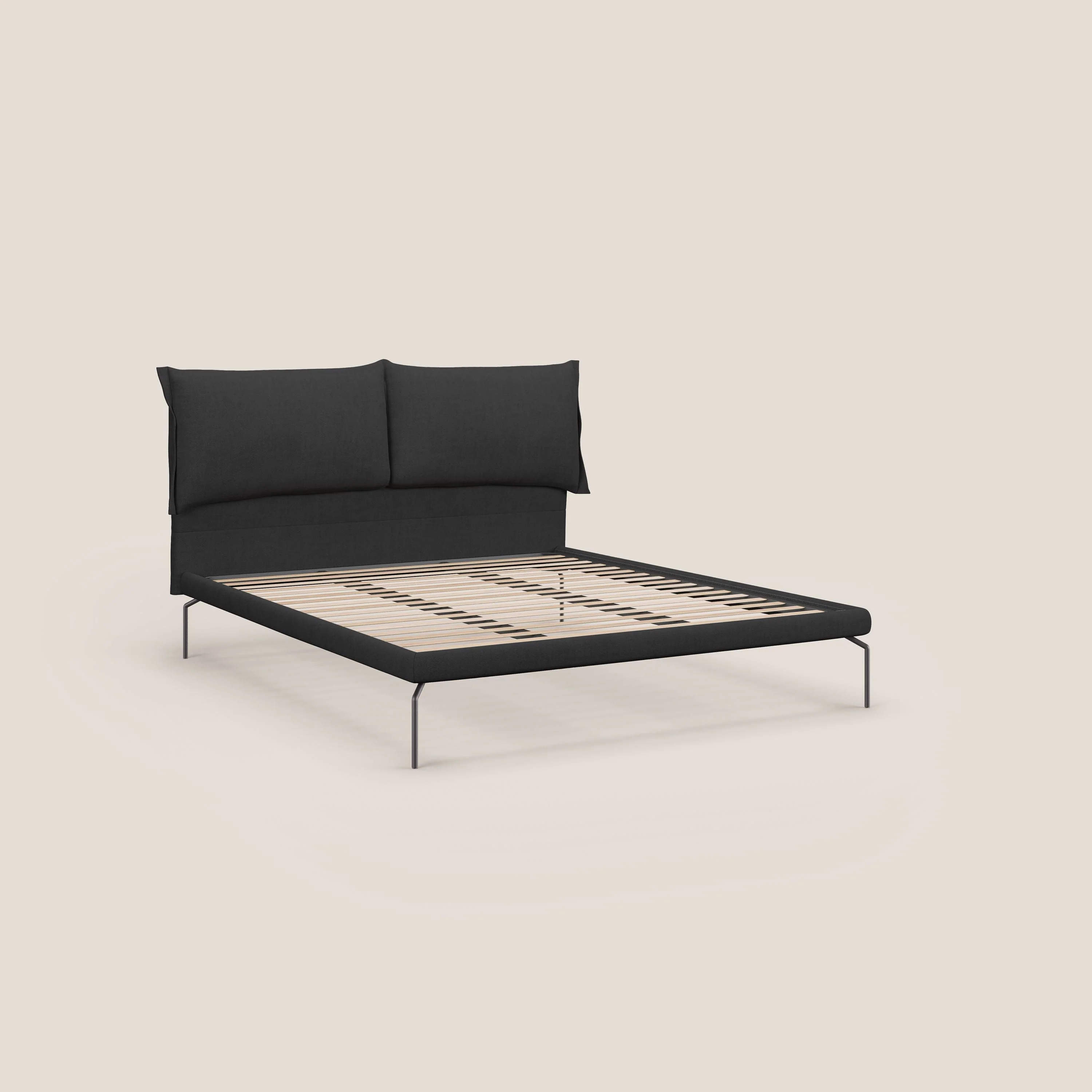 Bice lit rembourré avec coussins et pieds noirs en métal en tissu imperméable T02 noir - Image 7