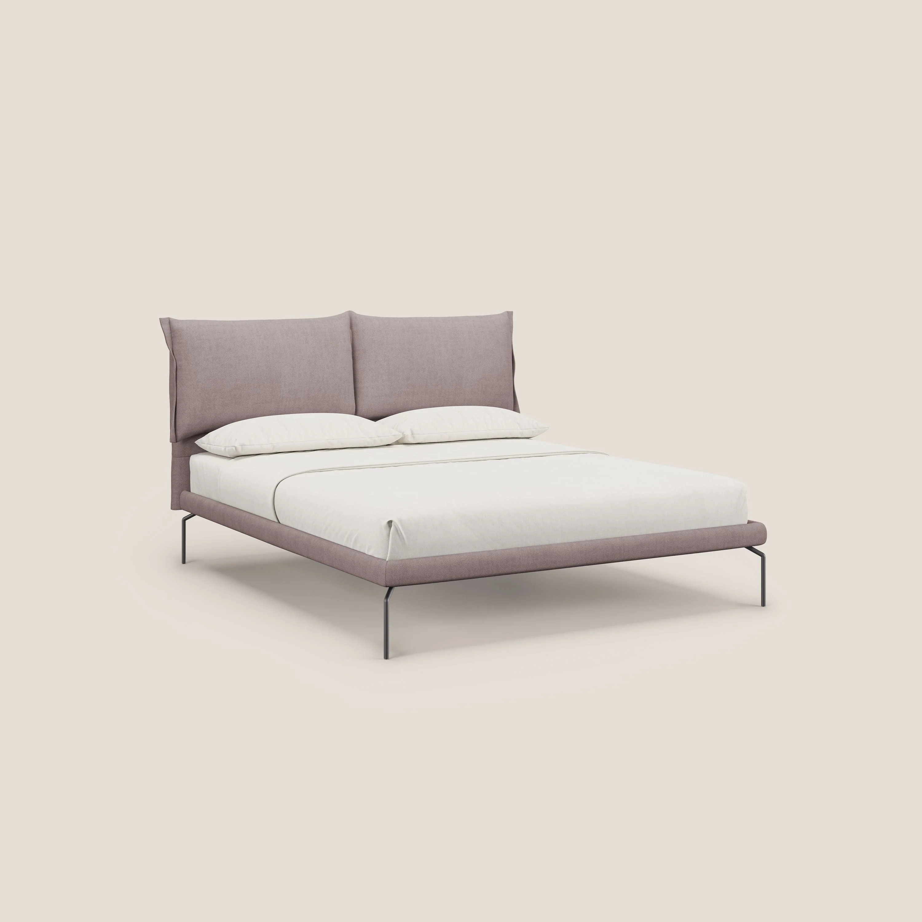 Bice lit rembourré avec coussins et pieds noirs en métal en tissu imperméable T02 rose