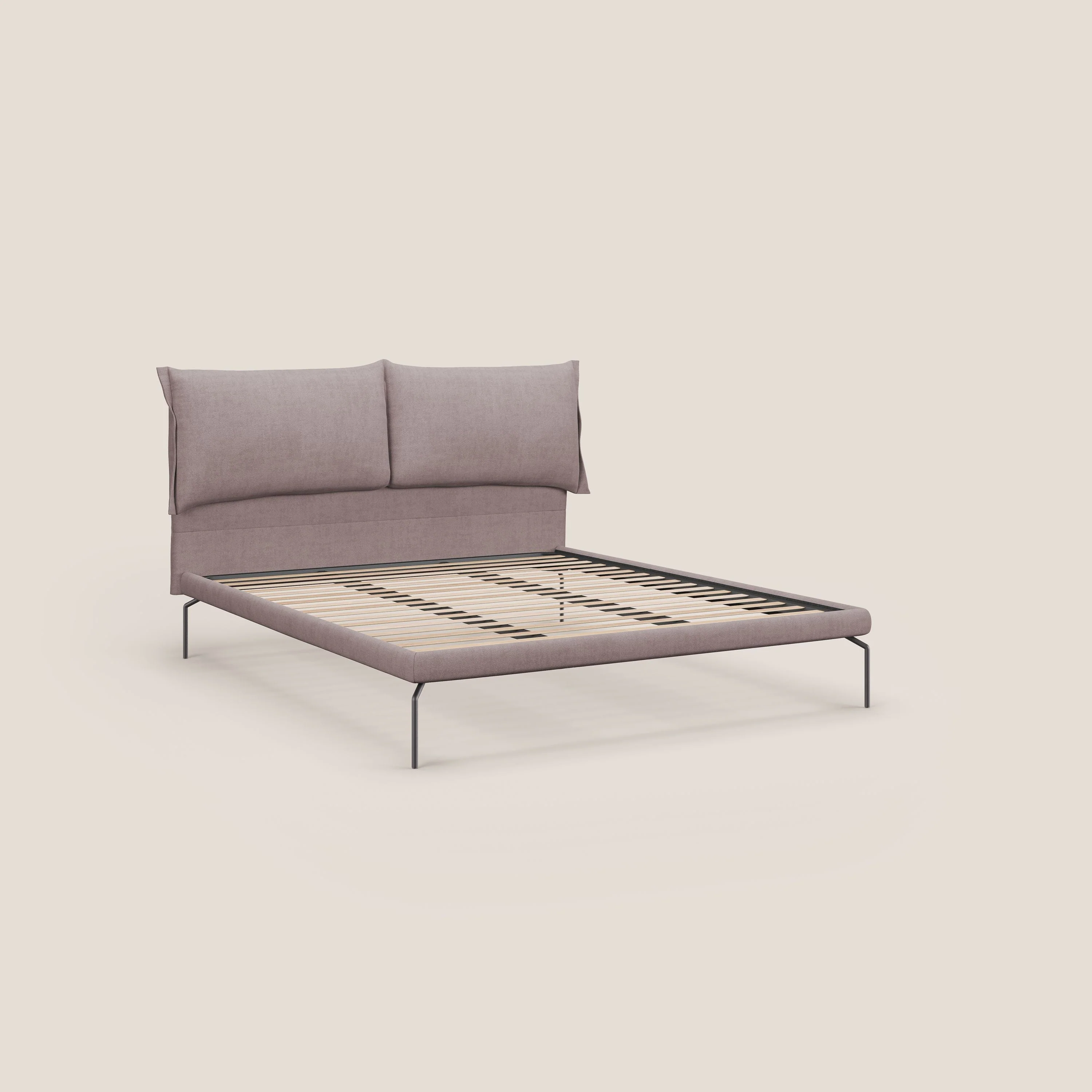 Bice lit rembourré avec coussins et pieds noirs en métal en tissu imperméable T02 rose - Image 7