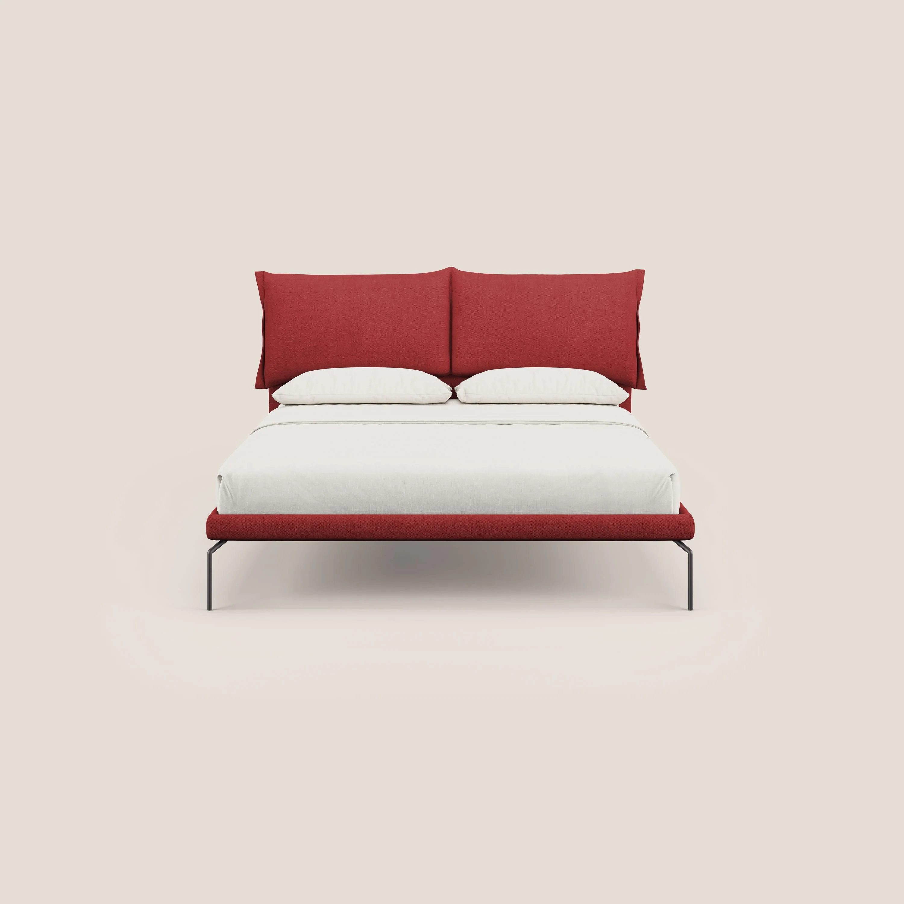 Bice lit rembourré avec coussins et pieds noirs en métal en tissu imperméable T02 rouge - Image 2