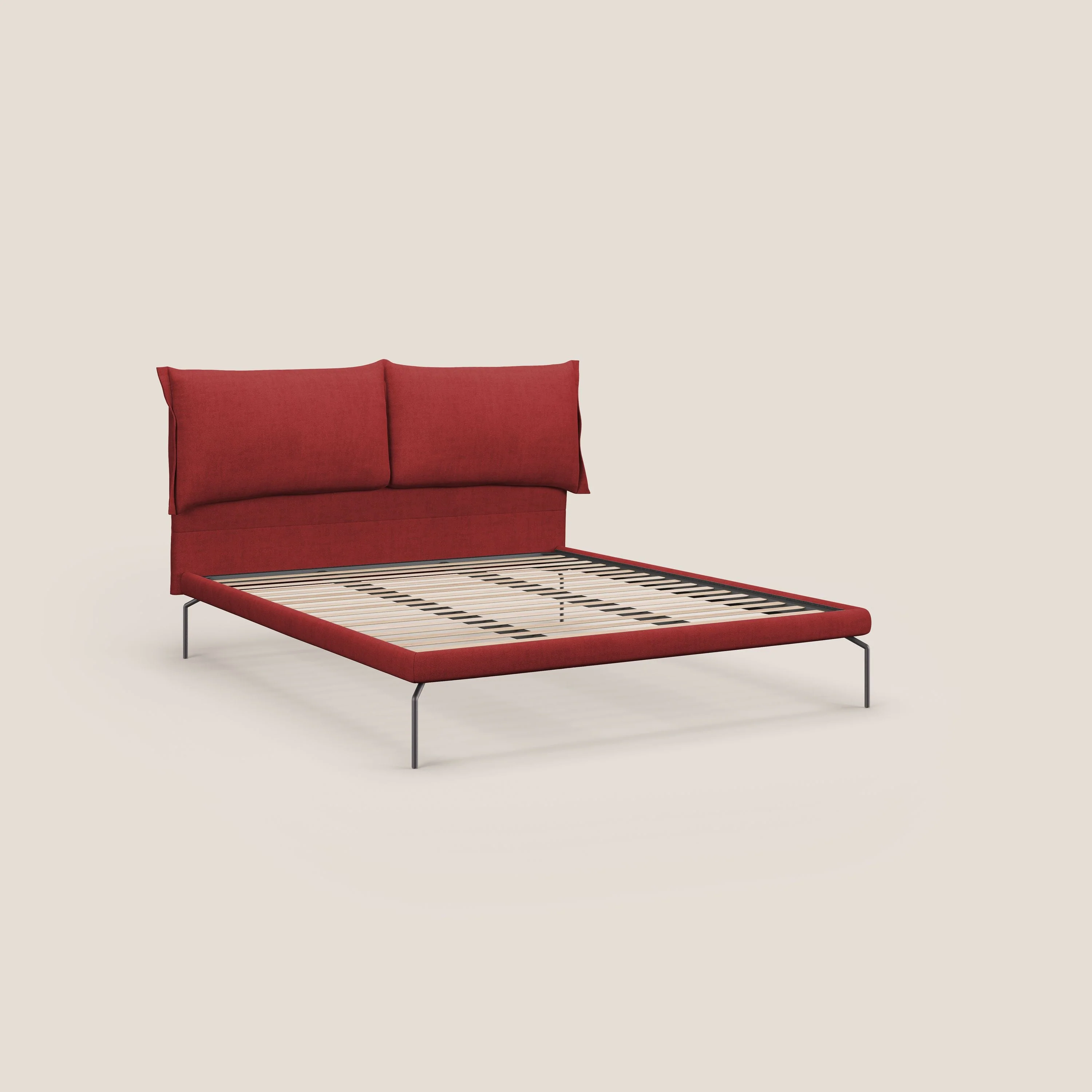 Bice lit rembourré avec coussins et pieds noirs en métal en tissu imperméable T02 rouge - Image 7