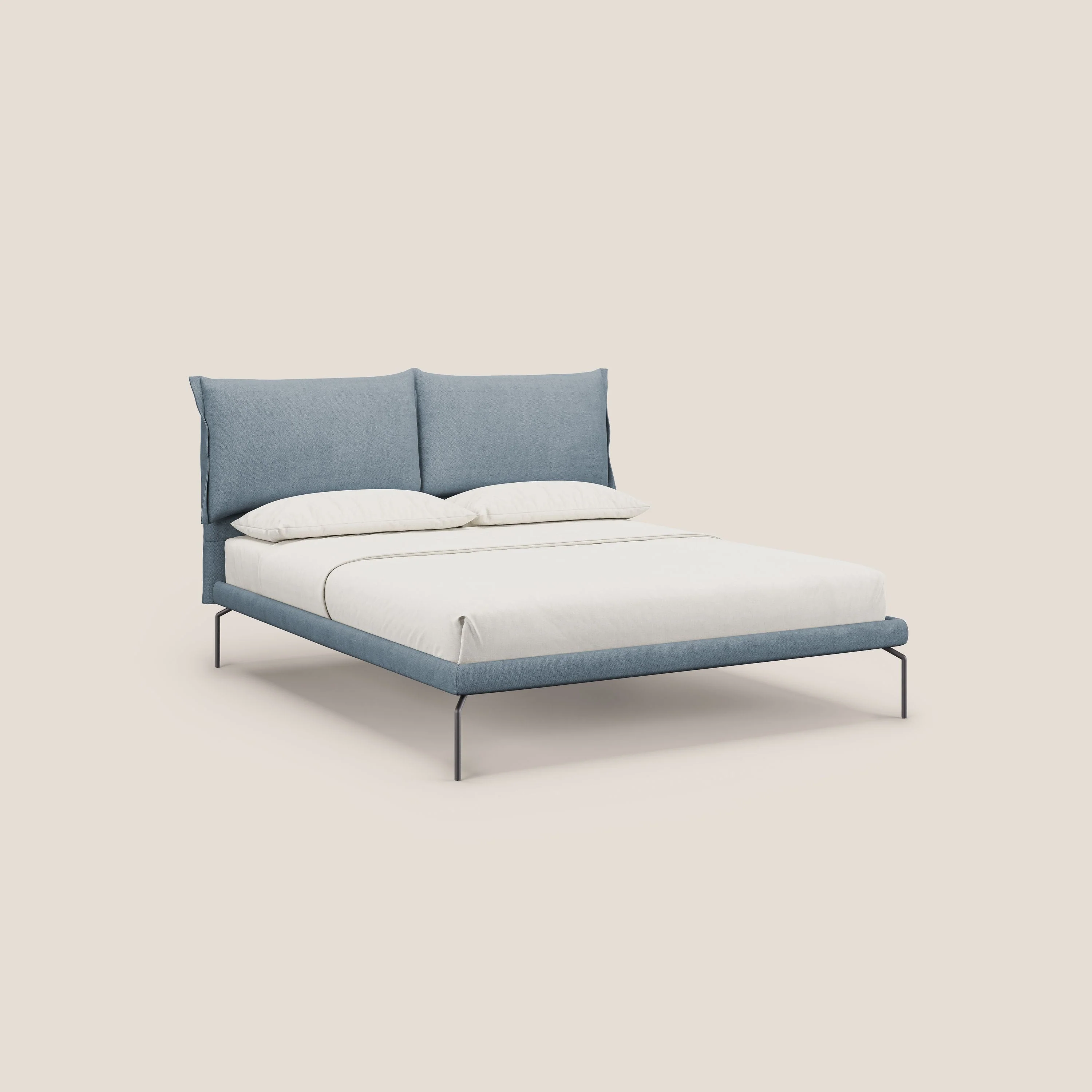 Bice lit rembourré avec coussins et pieds noirs en métal en tissu imperméable T02 sucre glace