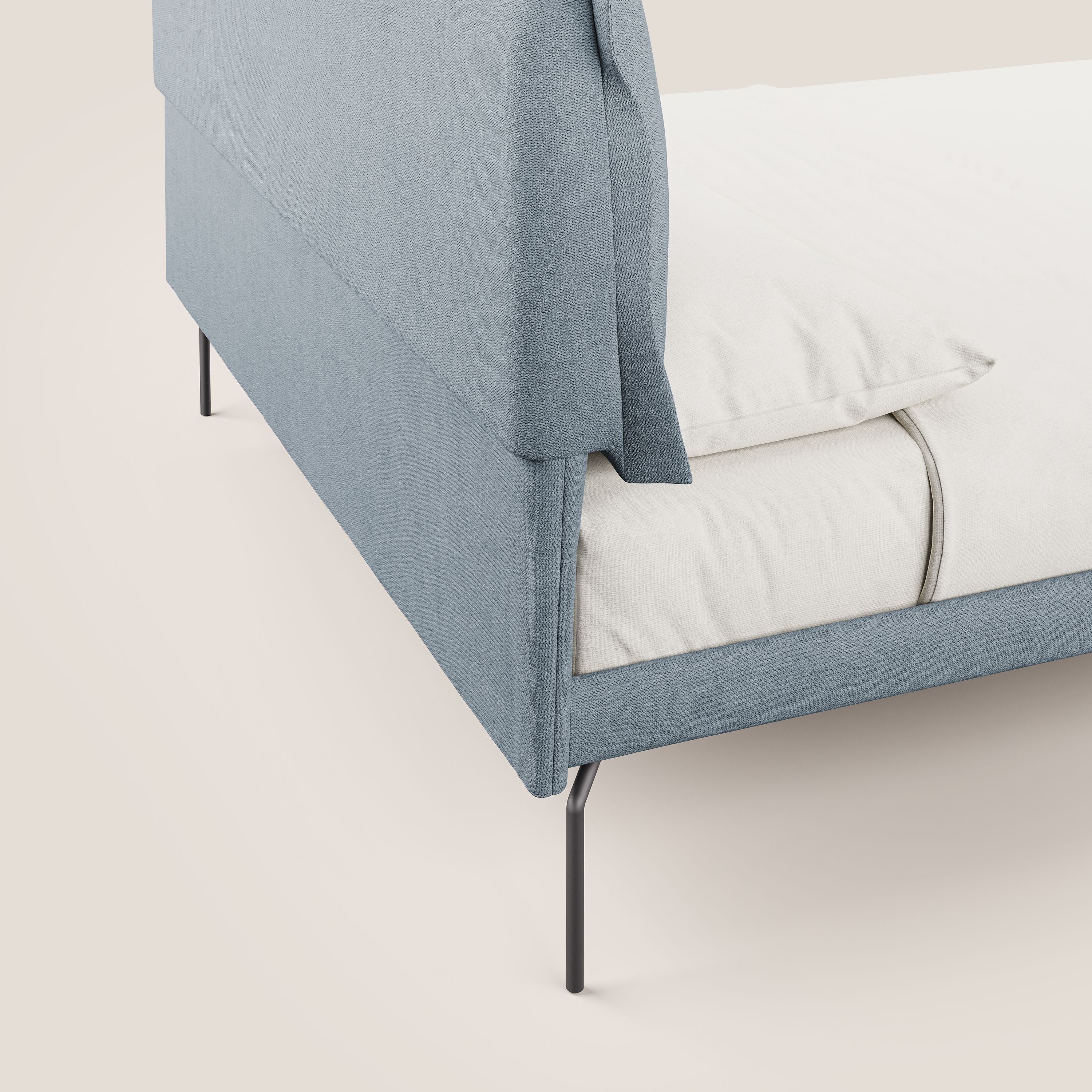 Bice lit rembourré avec coussins et pieds noirs en métal en tissu imperméable T02 sucre glace - Image 6