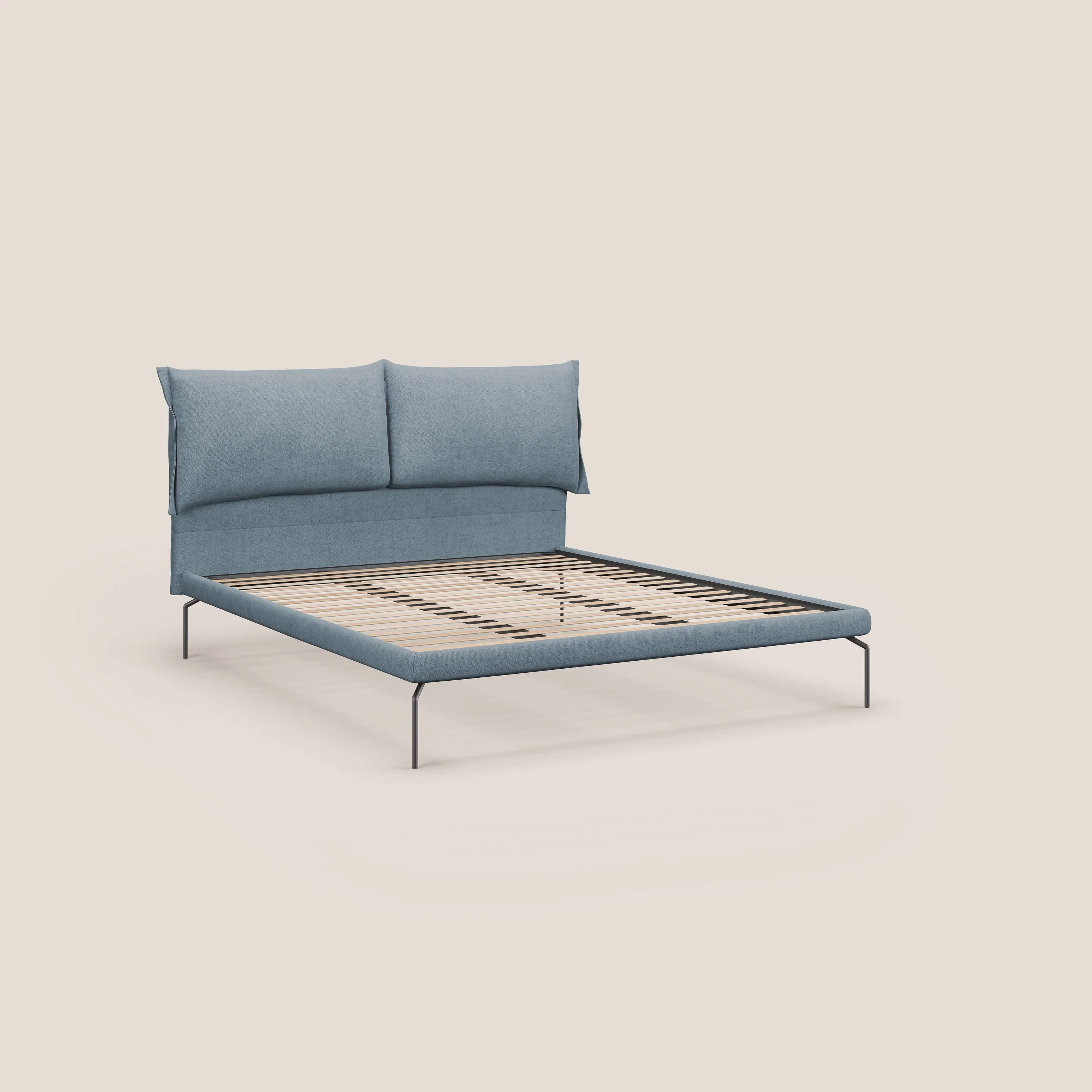 Bice lit rembourré avec coussins et pieds noirs en métal en tissu imperméable T02 sucre glace - Image 7