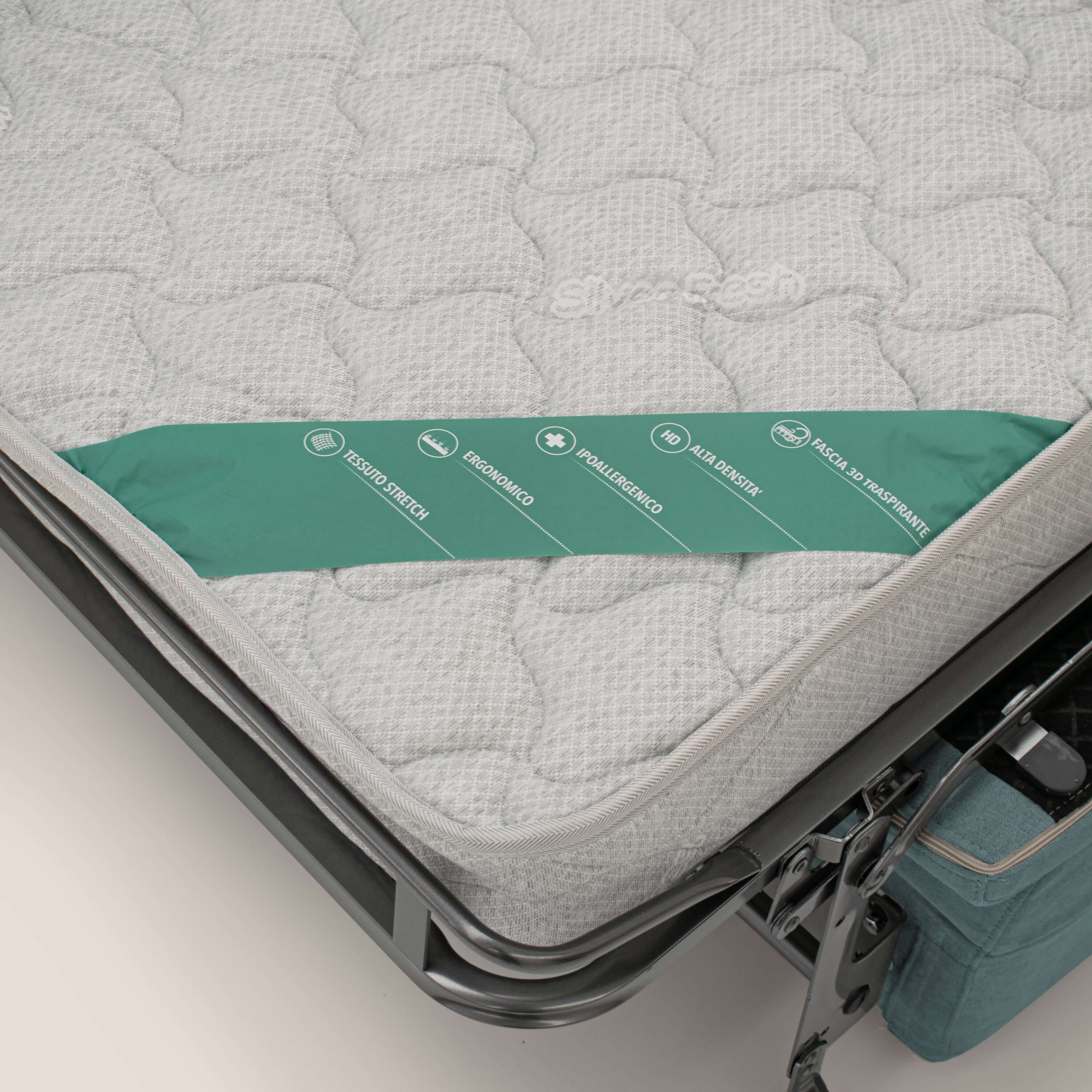 Bjorn Canapé convertible avec matelas H 18cm et têtières réglables en tissu imperméable T02 bleu canard - Image 7