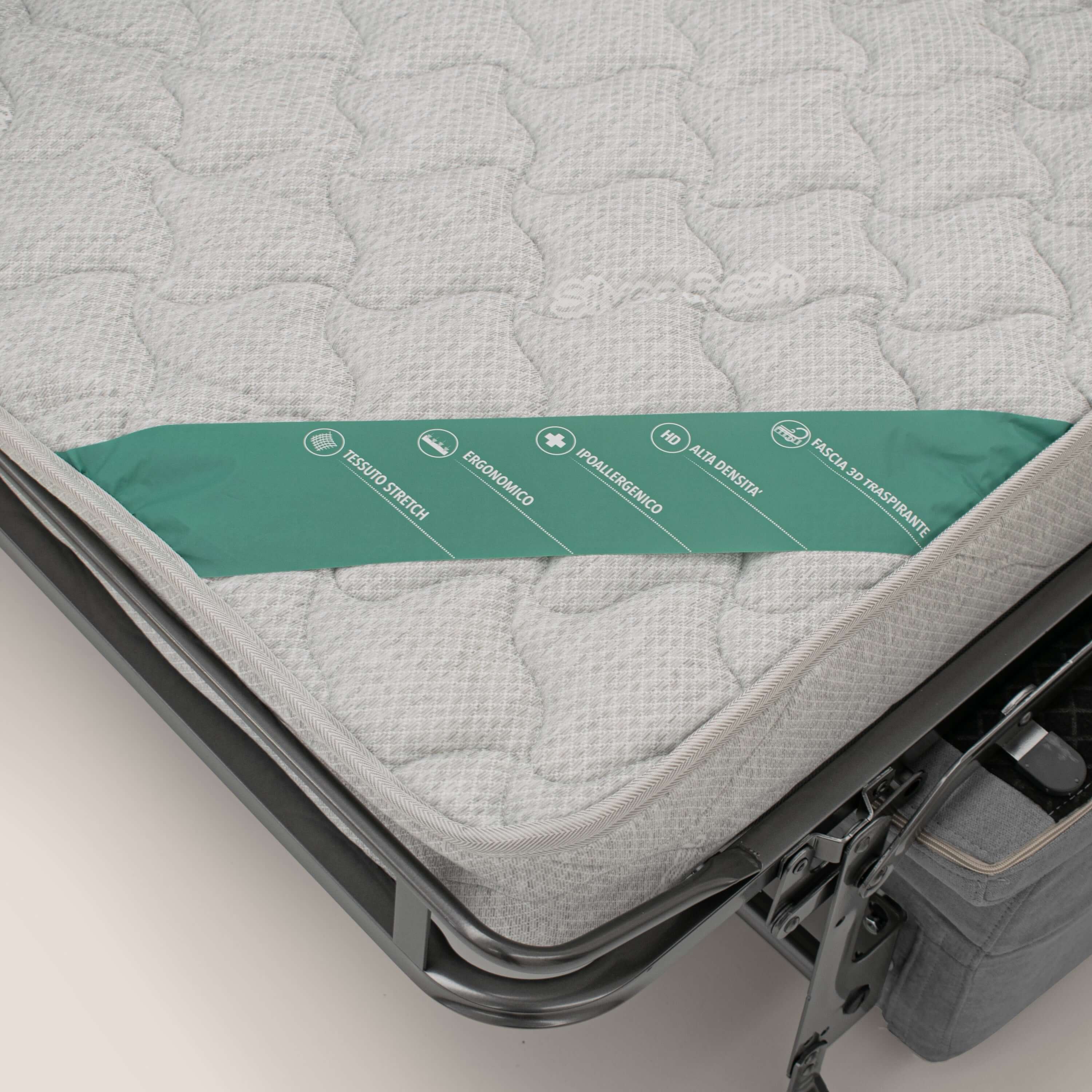 Bjorn Canapé convertible avec matelas H 18cm et têtières réglables en tissu imperméable T02 gris - Image 7