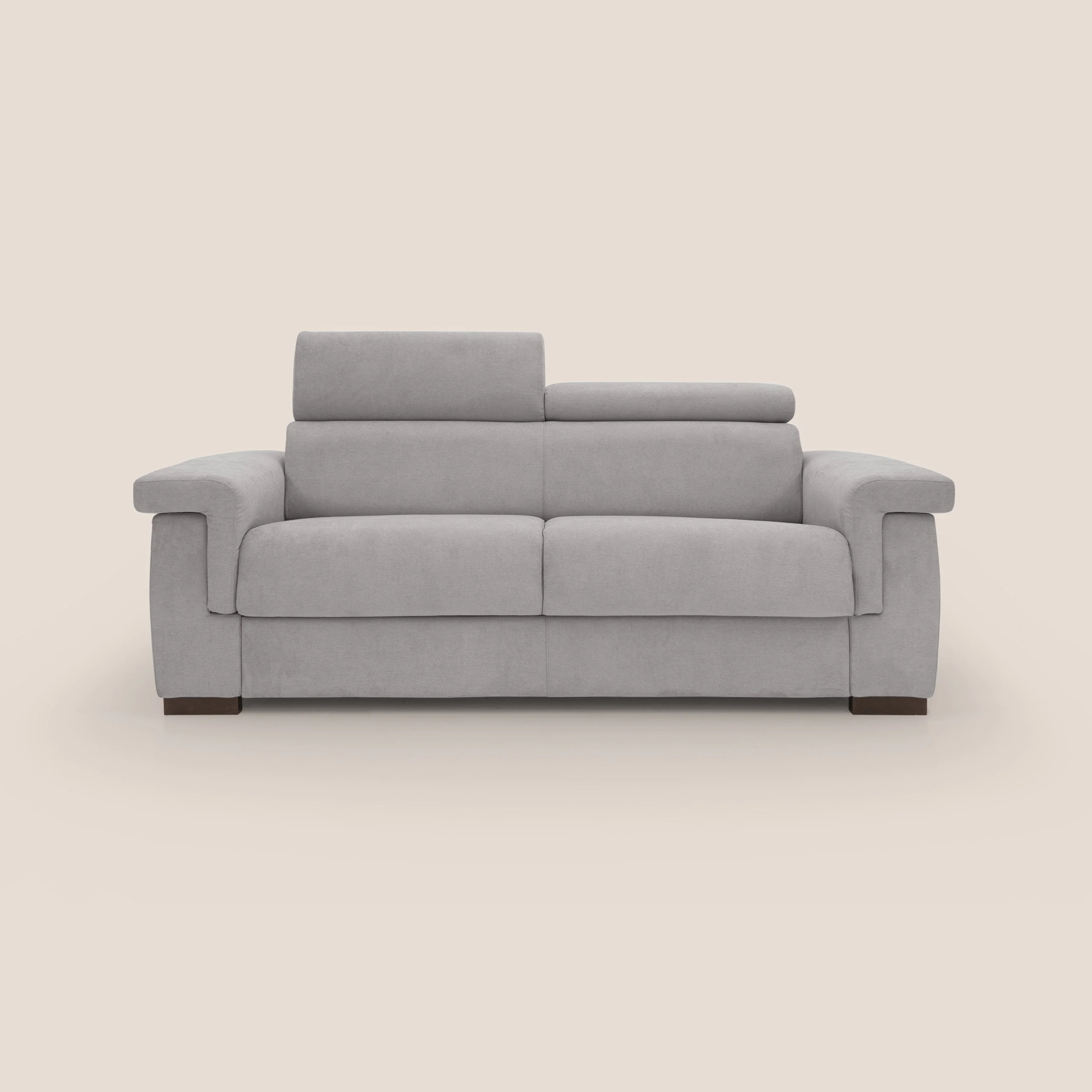 Bjorn Canapé convertible avec matelas H 18cm et têtières réglables en tissu imperméable T02 gris clair