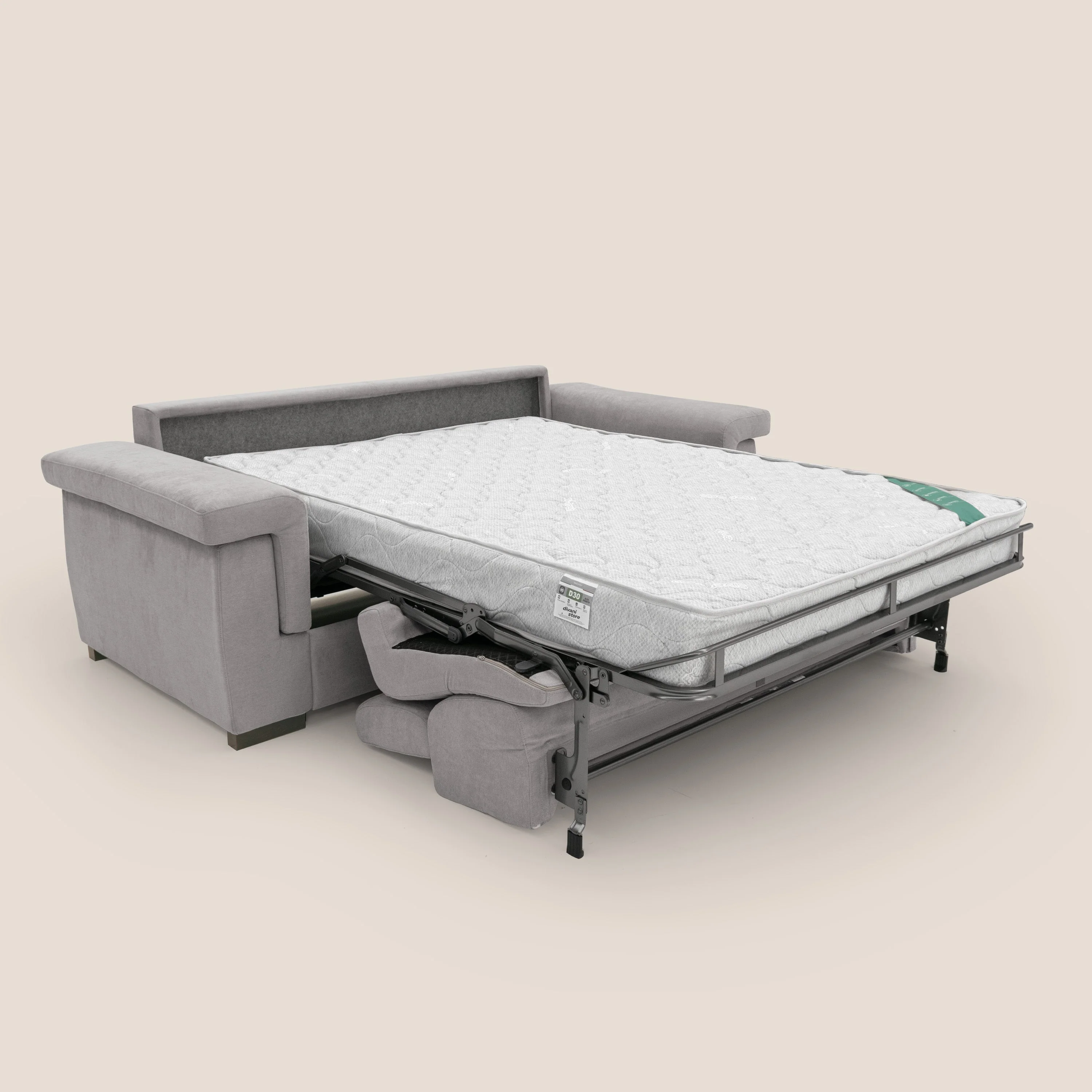 Bjorn Canapé convertible avec matelas H 18cm et têtières réglables en tissu imperméable T02 gris clair - Image 2
