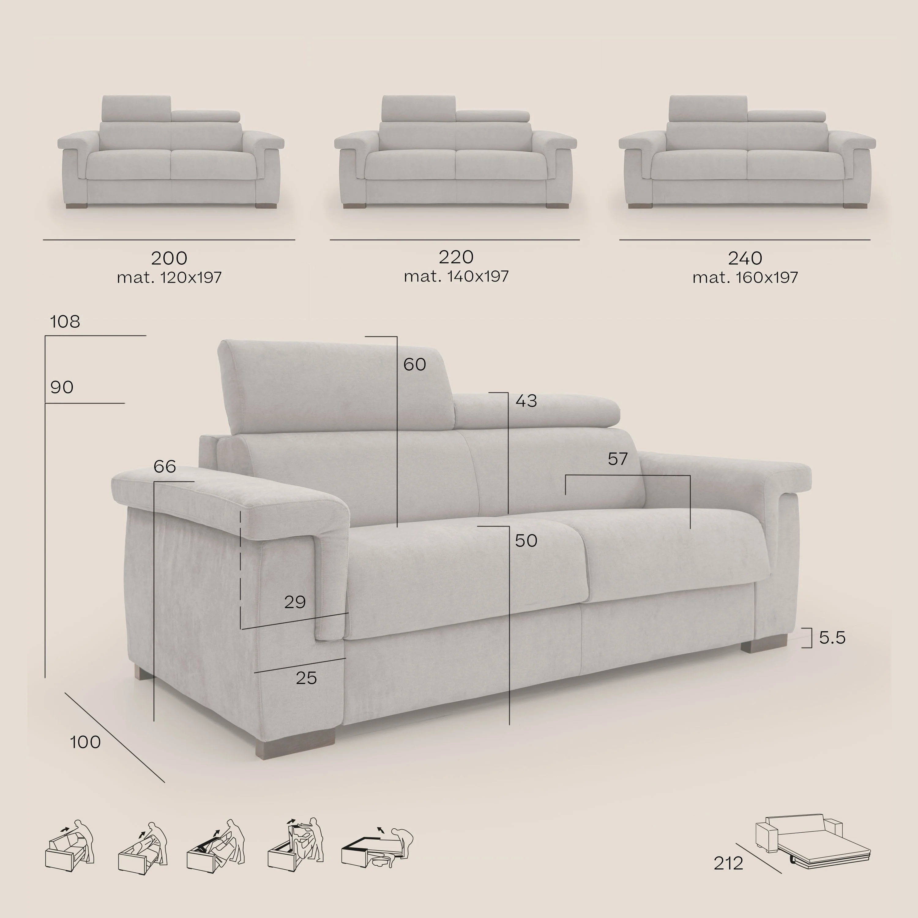 Bjorn Canapé convertible avec matelas H 18cm et têtières réglables en tissu imperméable T02 noir - Image 13