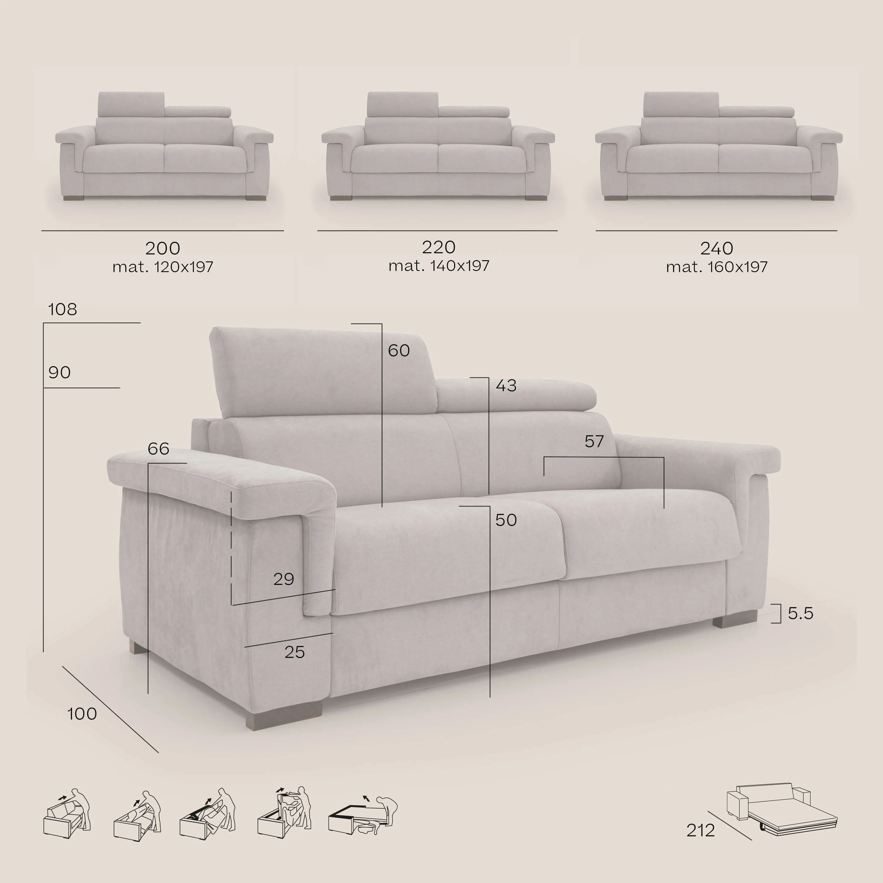 Bjorn Canapé convertible avec matelas H 18cm et têtières réglables en tissu imperméable T02 rose - Image 13