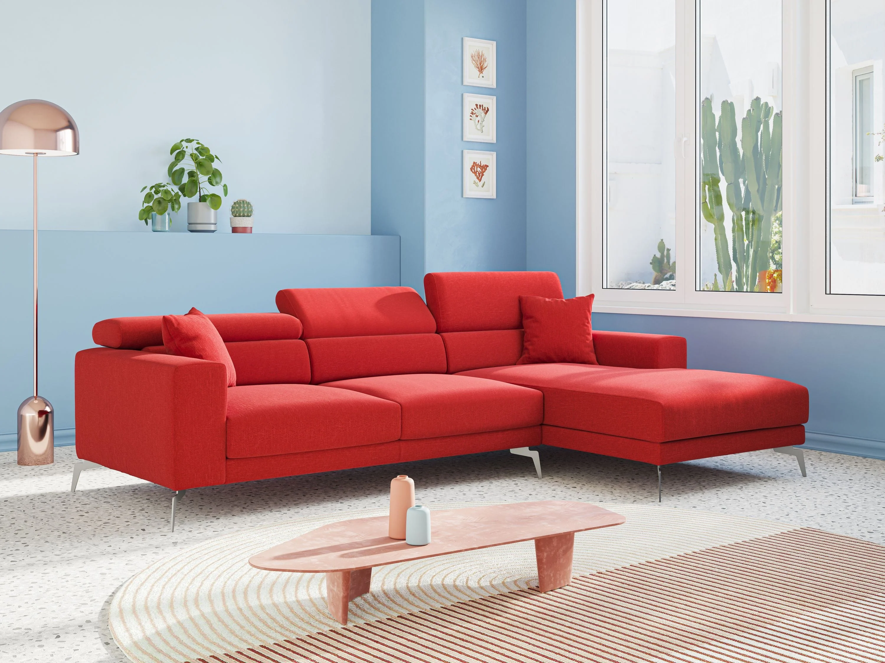 Blade Canapé d'angle avec têtières  inclinables en tissu imperméable T13 rouge - Image 2