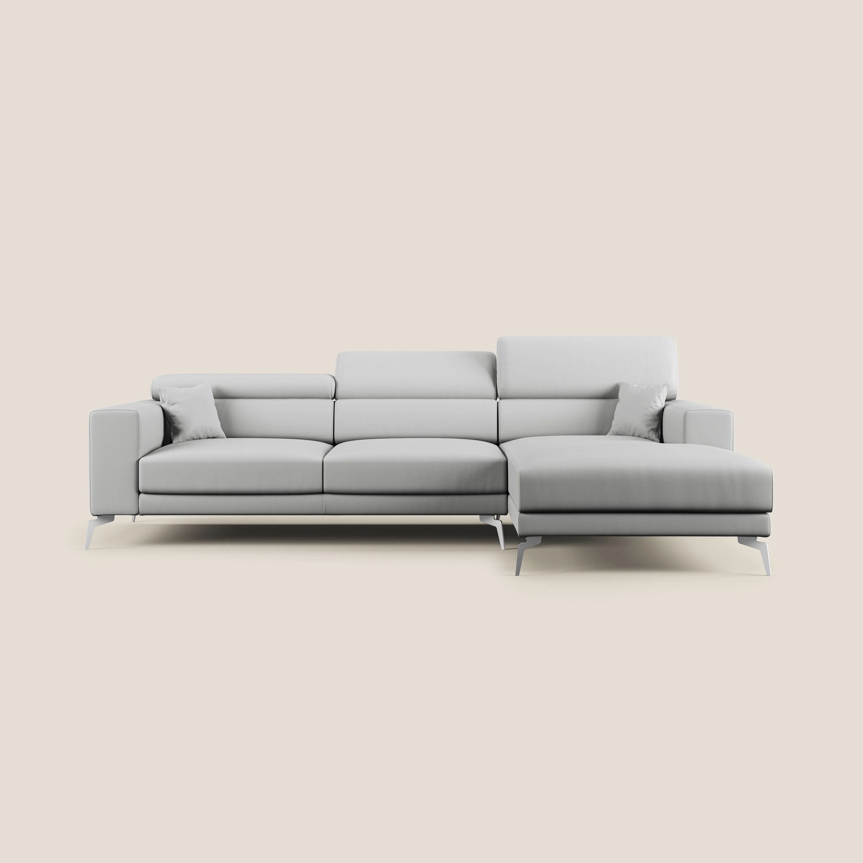 Blade Canapé d'angle moderne avec têtières inclinables en Similicuir T04 gris clair