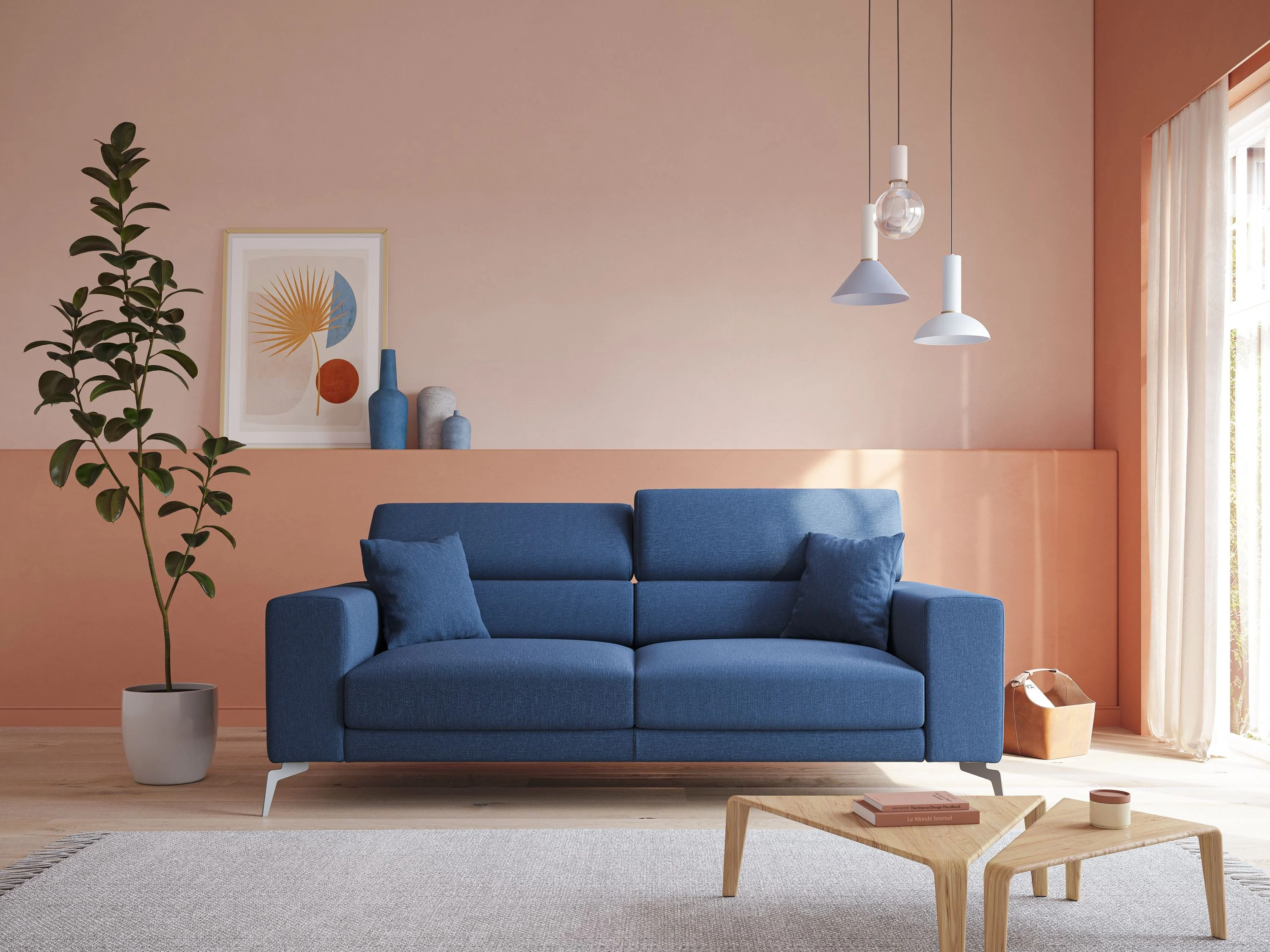 Blade canapé avec têtières inclinables en tissu imperméable mixte coton T13 bleu ciel - Image 10