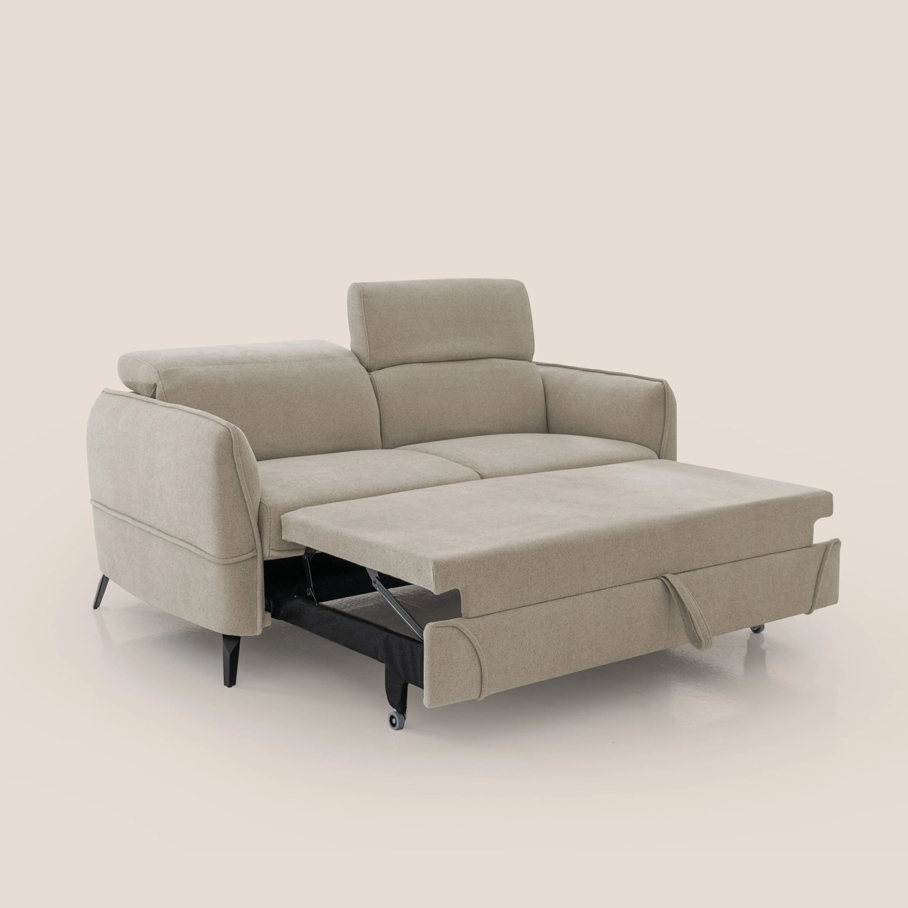 Bloom canapé avec repose-pieds extractible pieds hauts et têtières réglables en bouclette imperméable T07 beige - Image 2