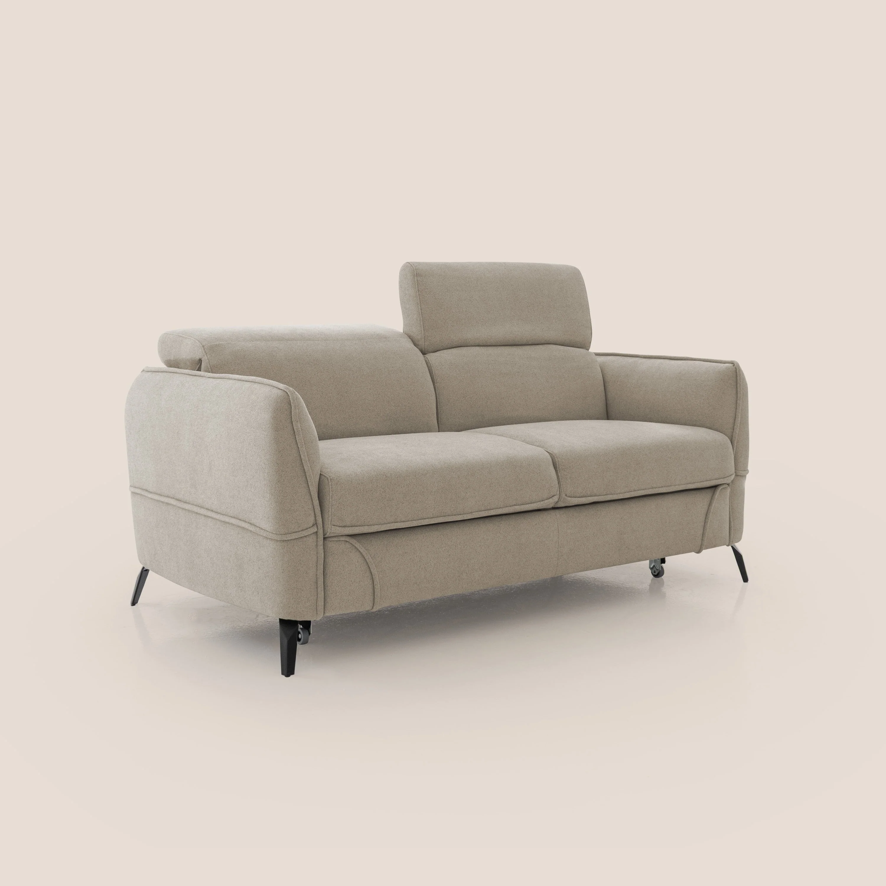 Bloom canapé avec repose-pieds extractible pieds hauts et têtières réglables en bouclette imperméable T07 beige - Image 3