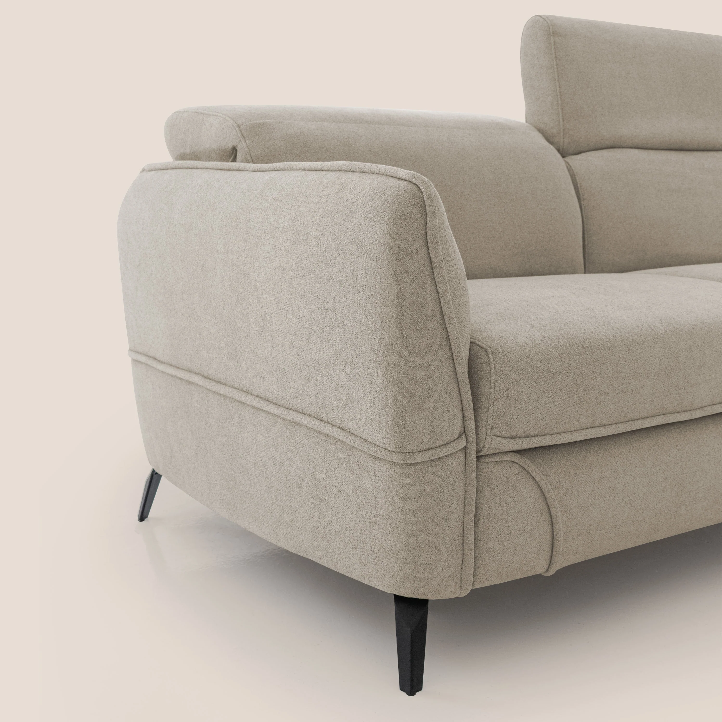 Bloom canapé avec repose-pieds extractible pieds hauts et têtières réglables en bouclette imperméable T07 beige - Image 5