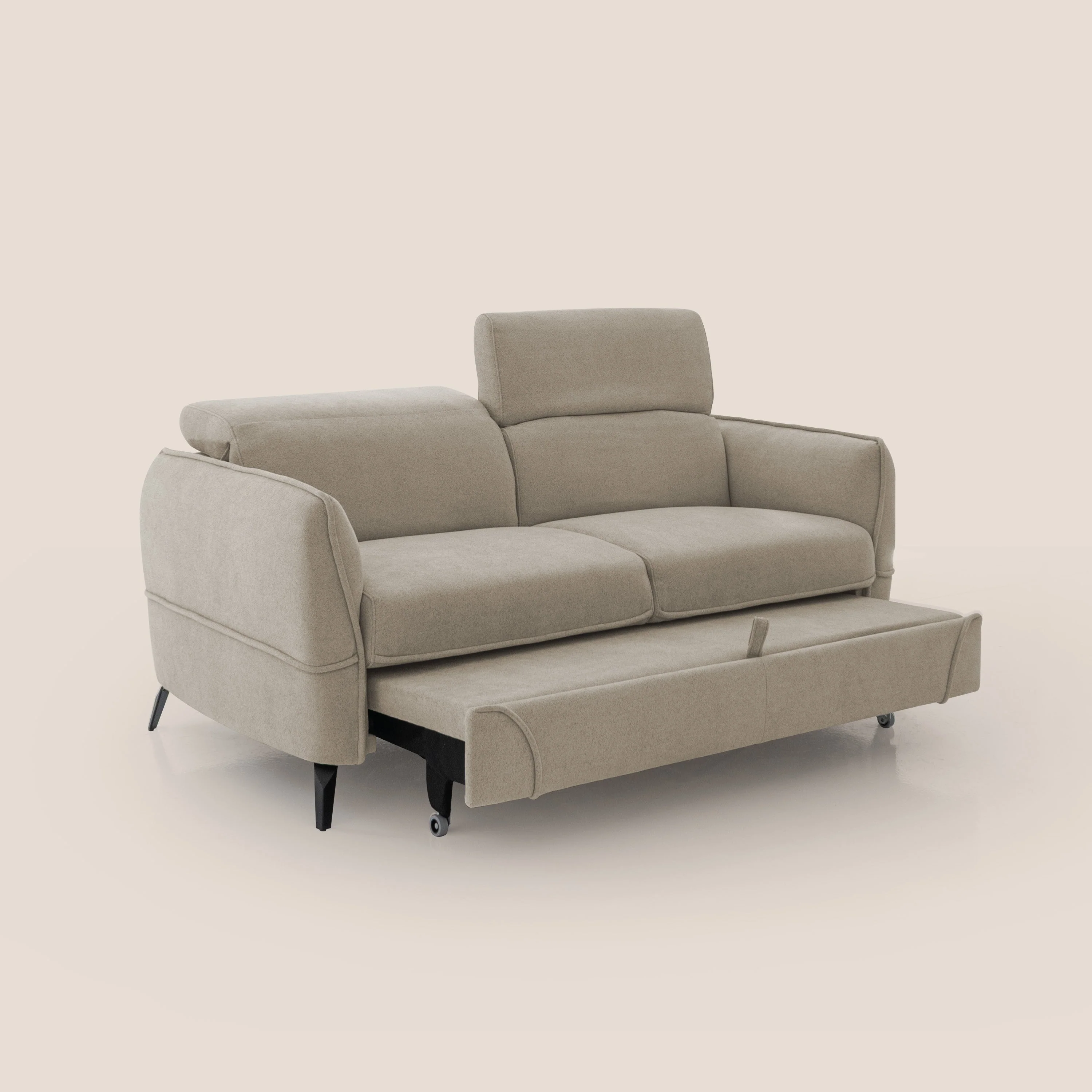 Bloom canapé avec repose-pieds extractible pieds hauts et têtières réglables en bouclette imperméable T07 beige - Image 6